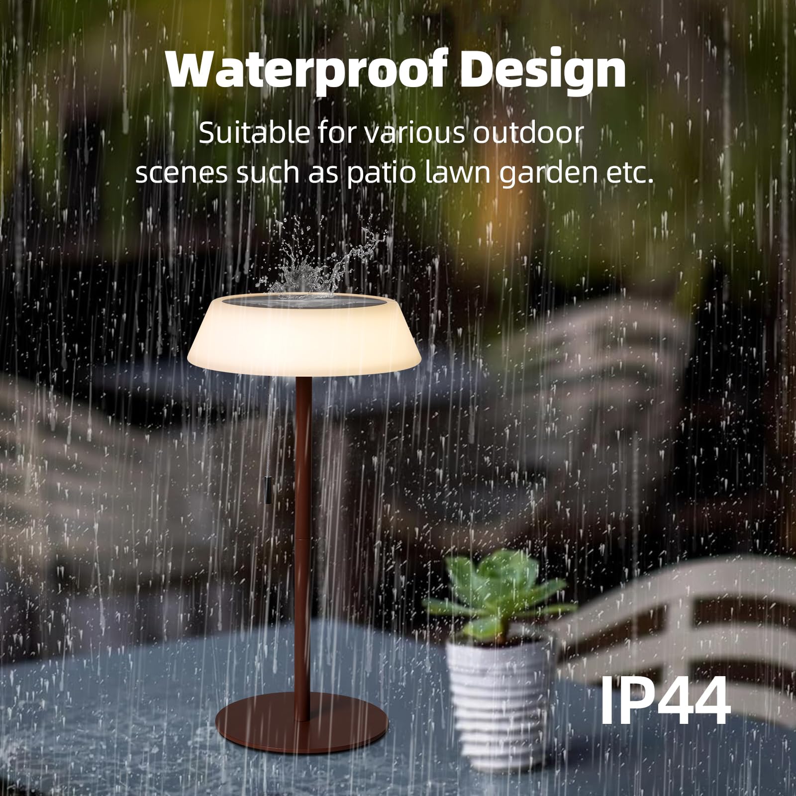 ILOVINIT Solar LED Table Lamp, Waterproof, 3-Level Dimmable, Portable, USB Rechargeable, Bronze, Model IL-F015