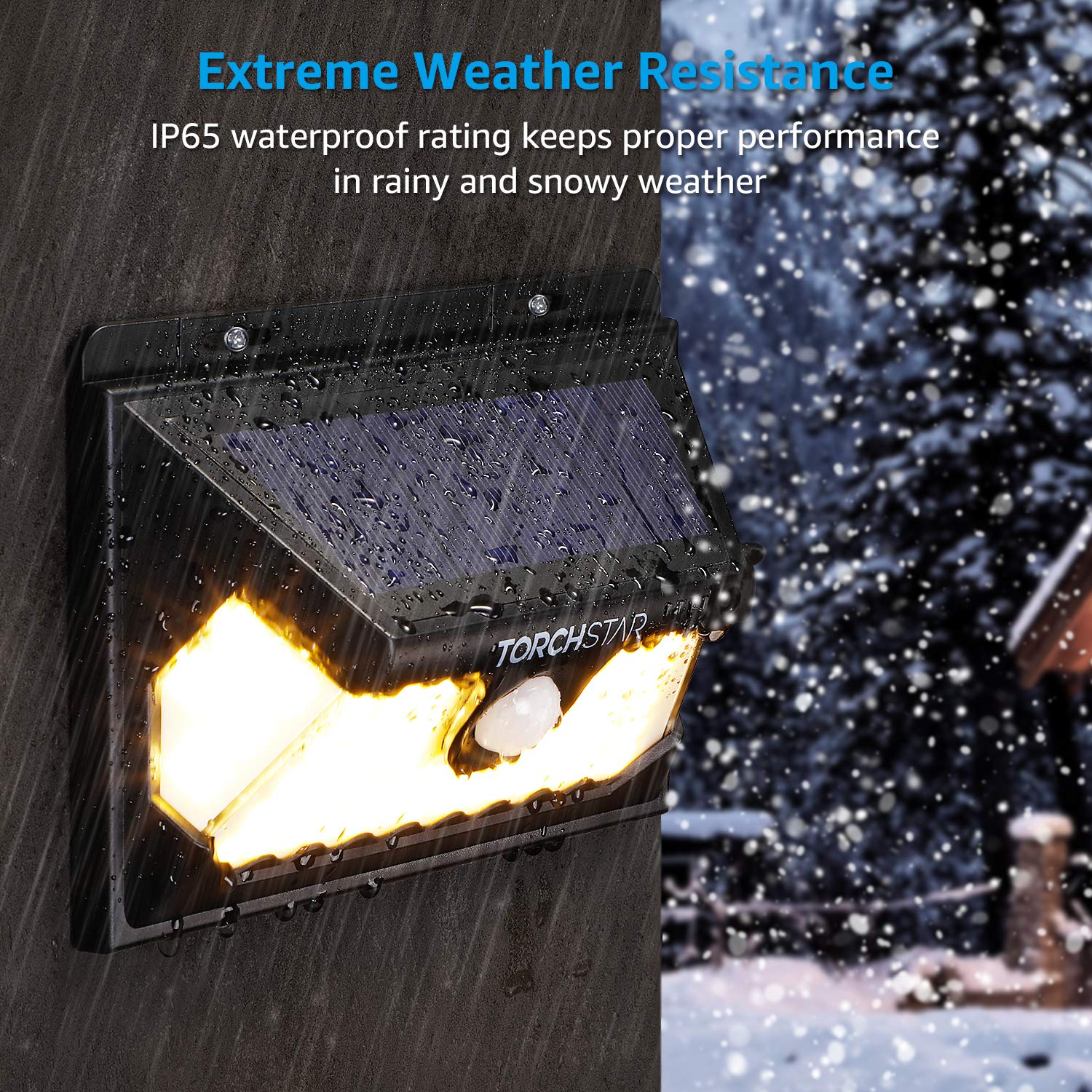 TORCHSTAR 58 LED Solar Security Light, 4 Modes, IP65 Waterproof, 2 Pack, Warm White (3000K), Model ZA1SP-6W30BLK-2