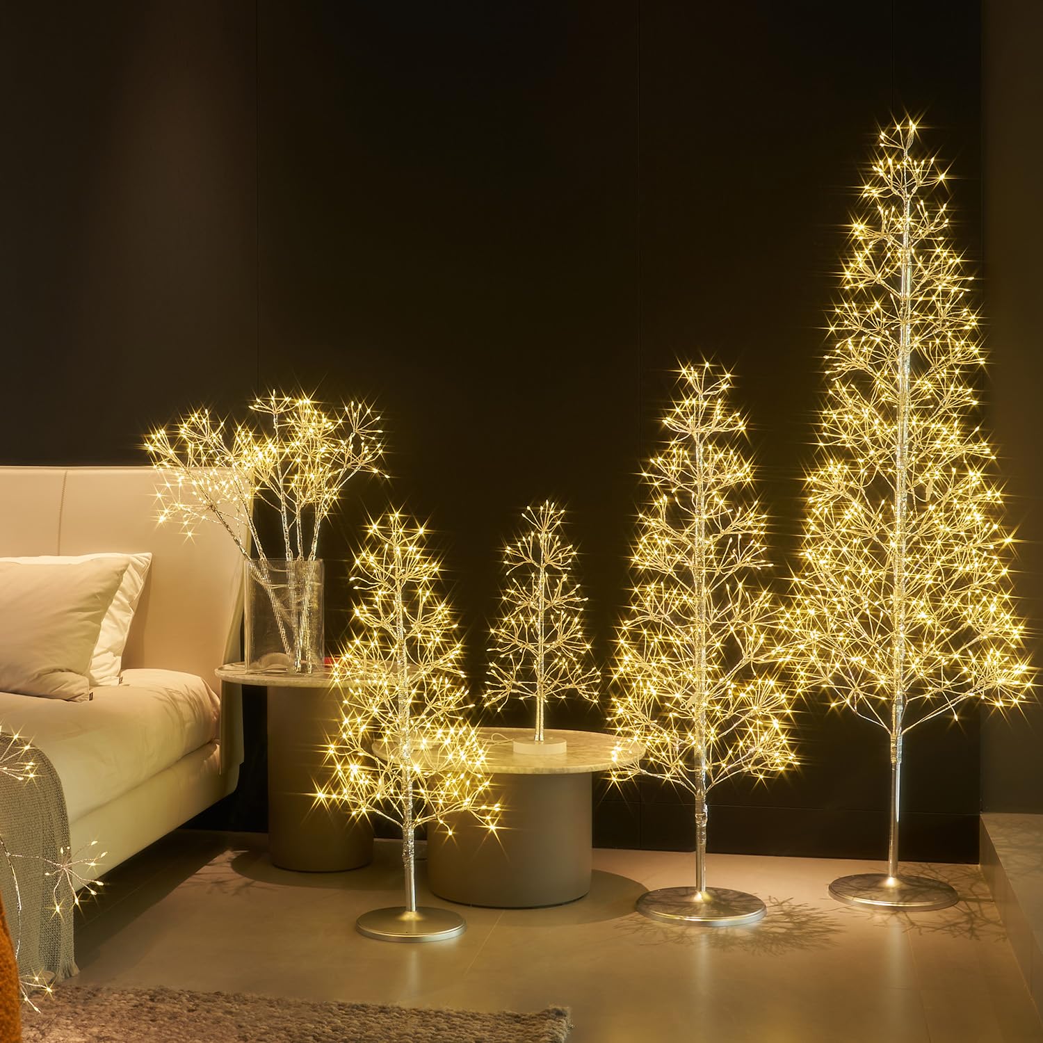 Hairui Lighted Silvery Starburst Branches With Timer 32In 100 Led Fairy Lights Battery Operated Or Usb Plug In  Willow Branch Lights For Home Fireplace Table Christmas Decoration Indoor Outdoor Use