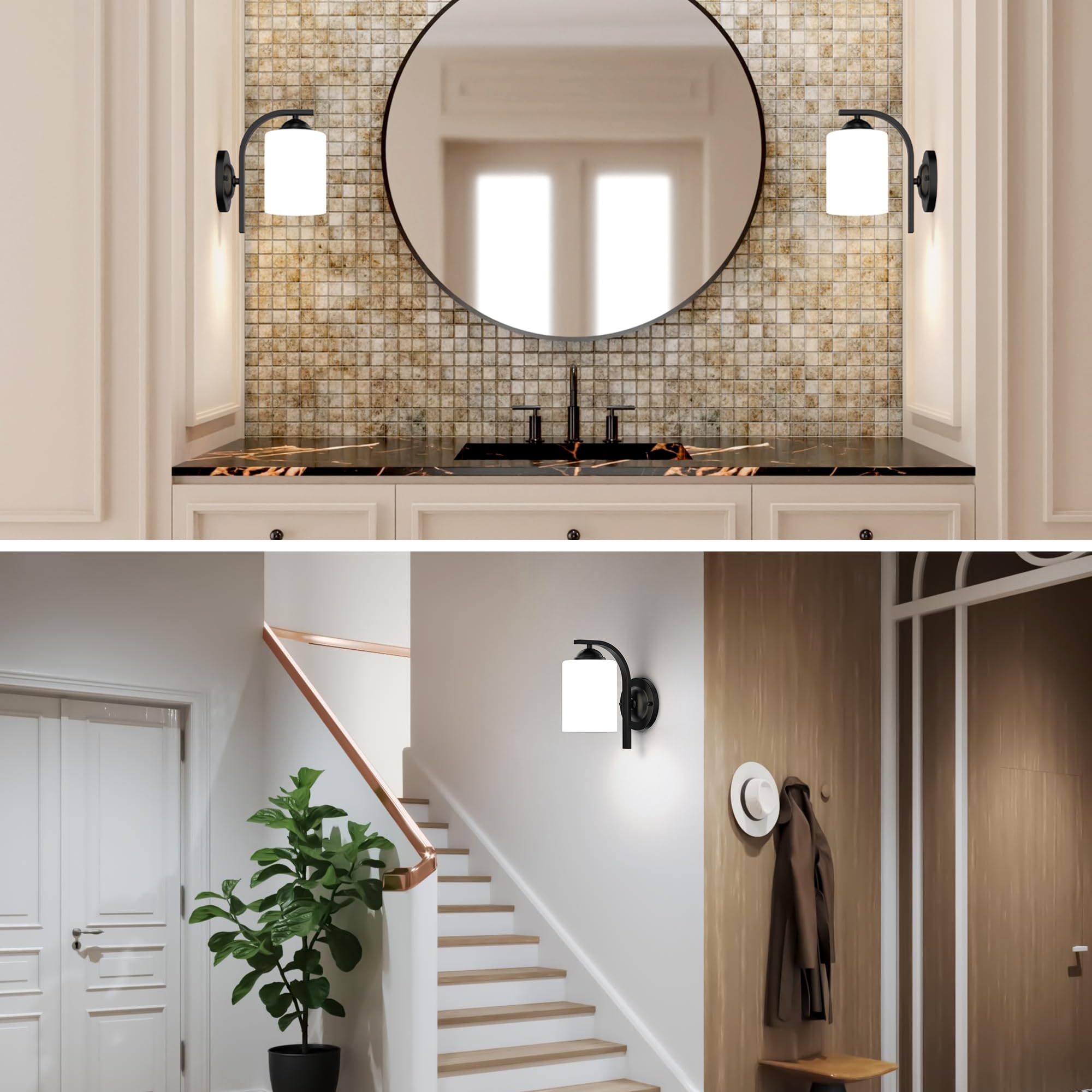 Phaosio Wall Sconces Lights Lamp For Bedroom Bathroom  Modern Vanity Light Fixtures  Matte Black Farmhouse Wall Mount Lighting Lanterns With Glass Shade For Living Room Mirror Hallway Kitchen