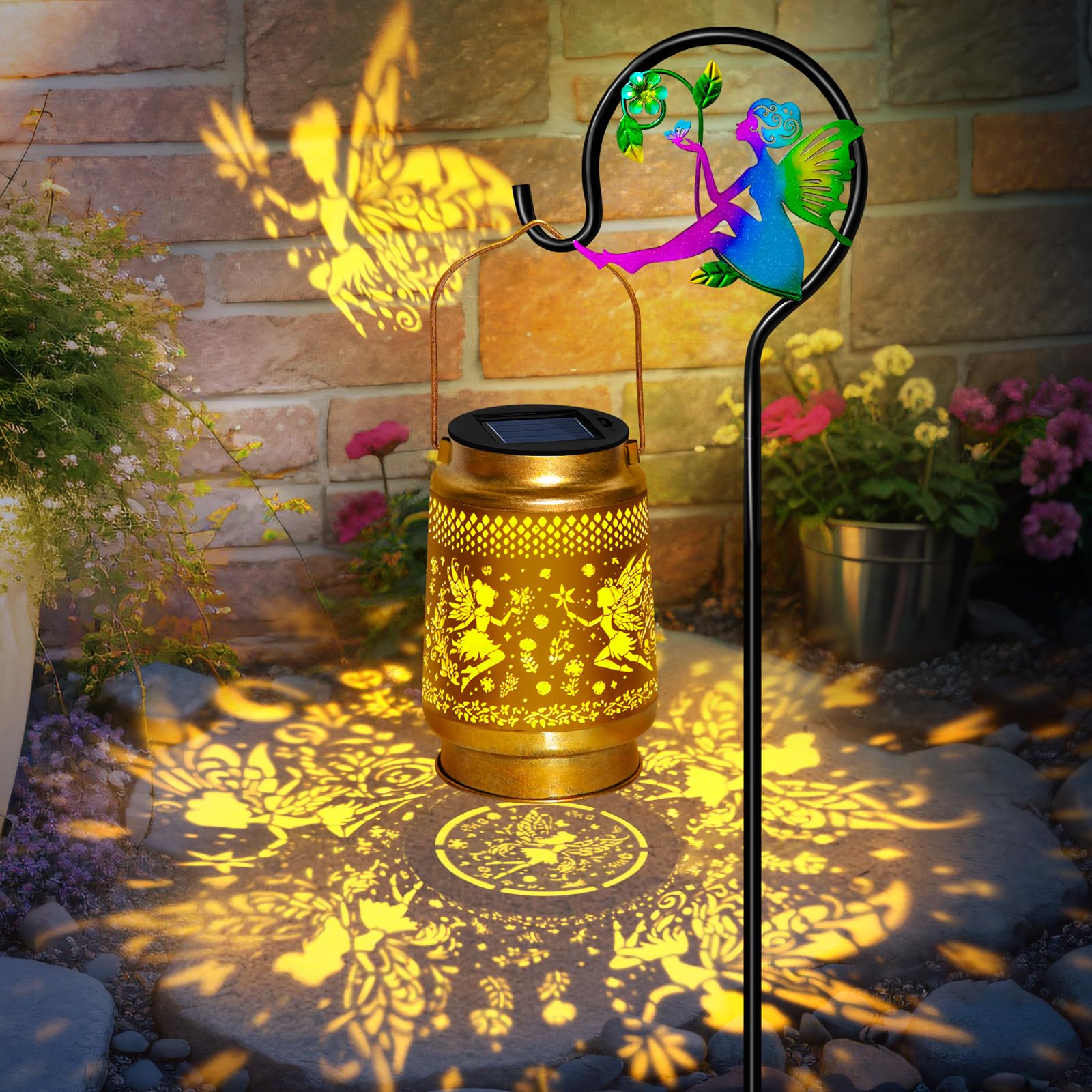 Solar Lanterns Outdoor Waterproof with Shepherd Hook,Solar Fairy Lights Garden Decor,Birthday Gifts for Women Mom Grandma,Hangin
