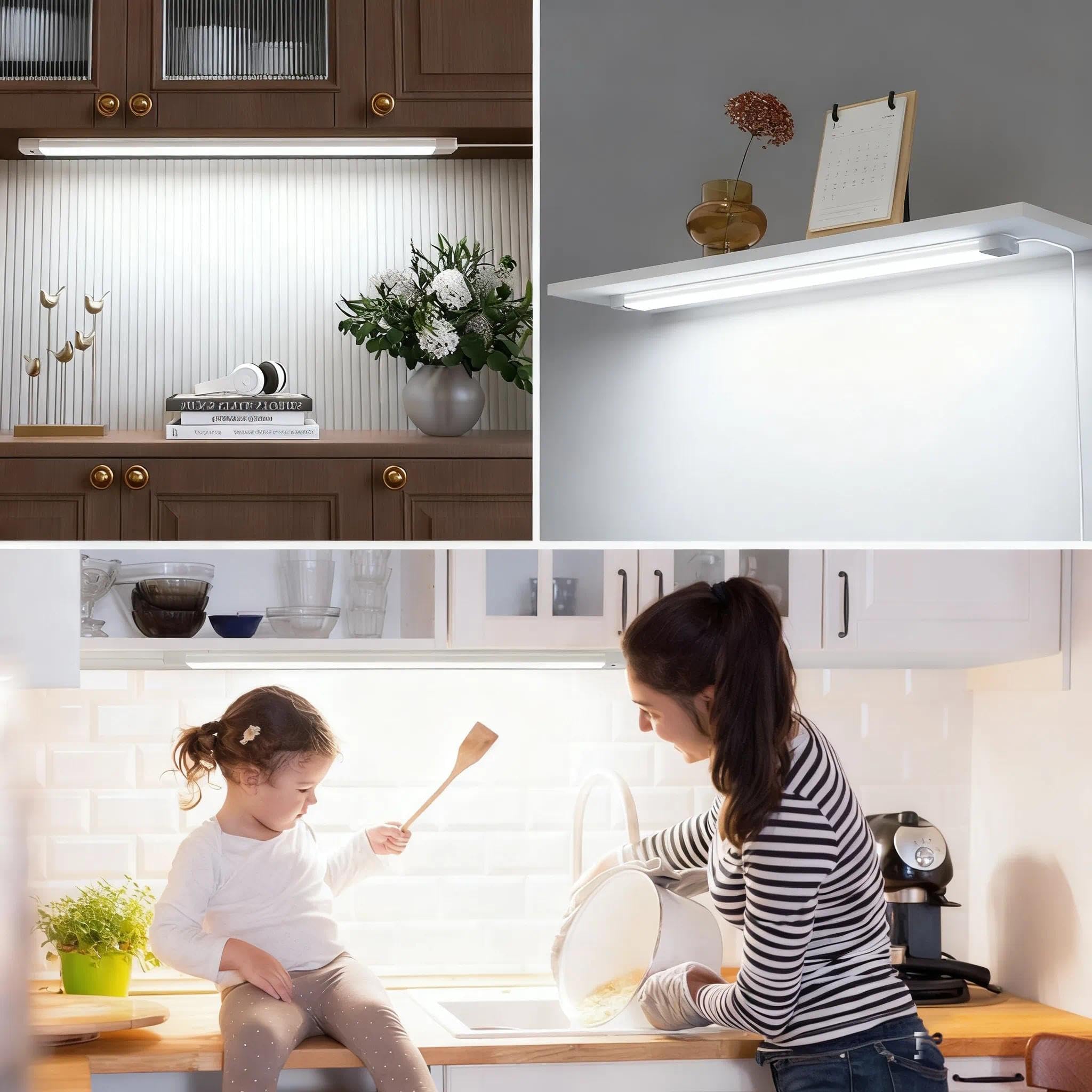 2Pcs 16 Inch Under Cabinet Lights With Hand Wave  Under Counter Lighting 5000K Cold White Dimmable Plug And Play Led Lights For Kitchen Cabinet  Cupboard  Closet  Desk