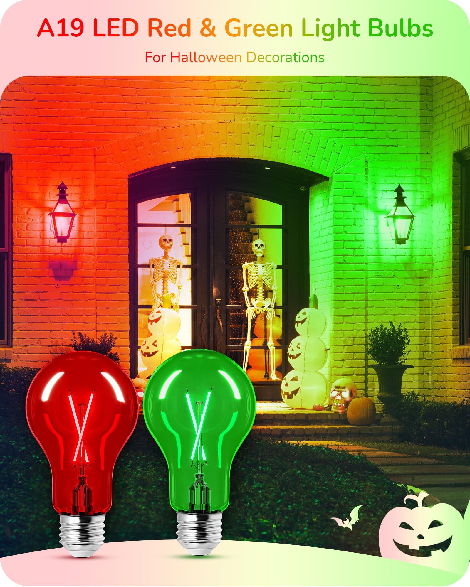 EDISHINE 8W A19 Dimmable LED Light Bulb, Red & Green, E26 Base, UL Listed, 4 Pack, Christmas Decoration