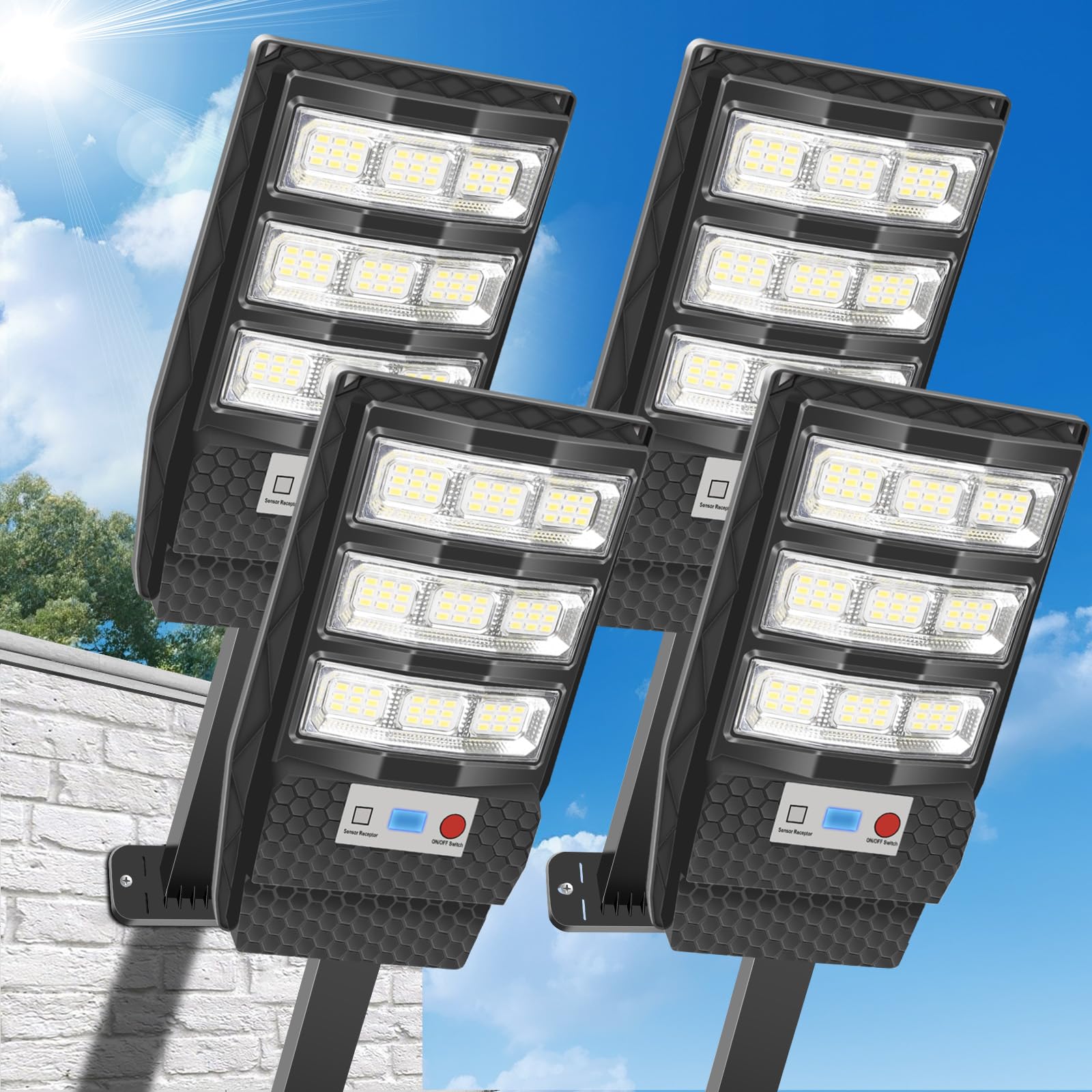 Solar Lights Outdoor Waterproof 4 Pack, Flood Lights Motion Sensor Solar Powered, Dusk to Dawn Outdoor Lighting Remote Control,