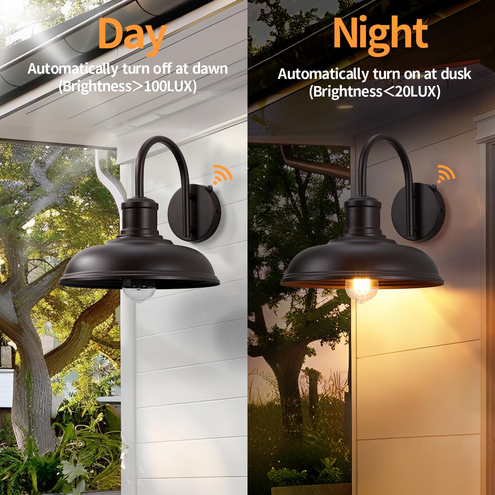 Myhxq 12'' Dusk To Dawn Outdoor Gooseneck Barn Light, 2-Pack Outdoor Wall Sconce Farmhouse Exterior Light Wall Lighting Fixture