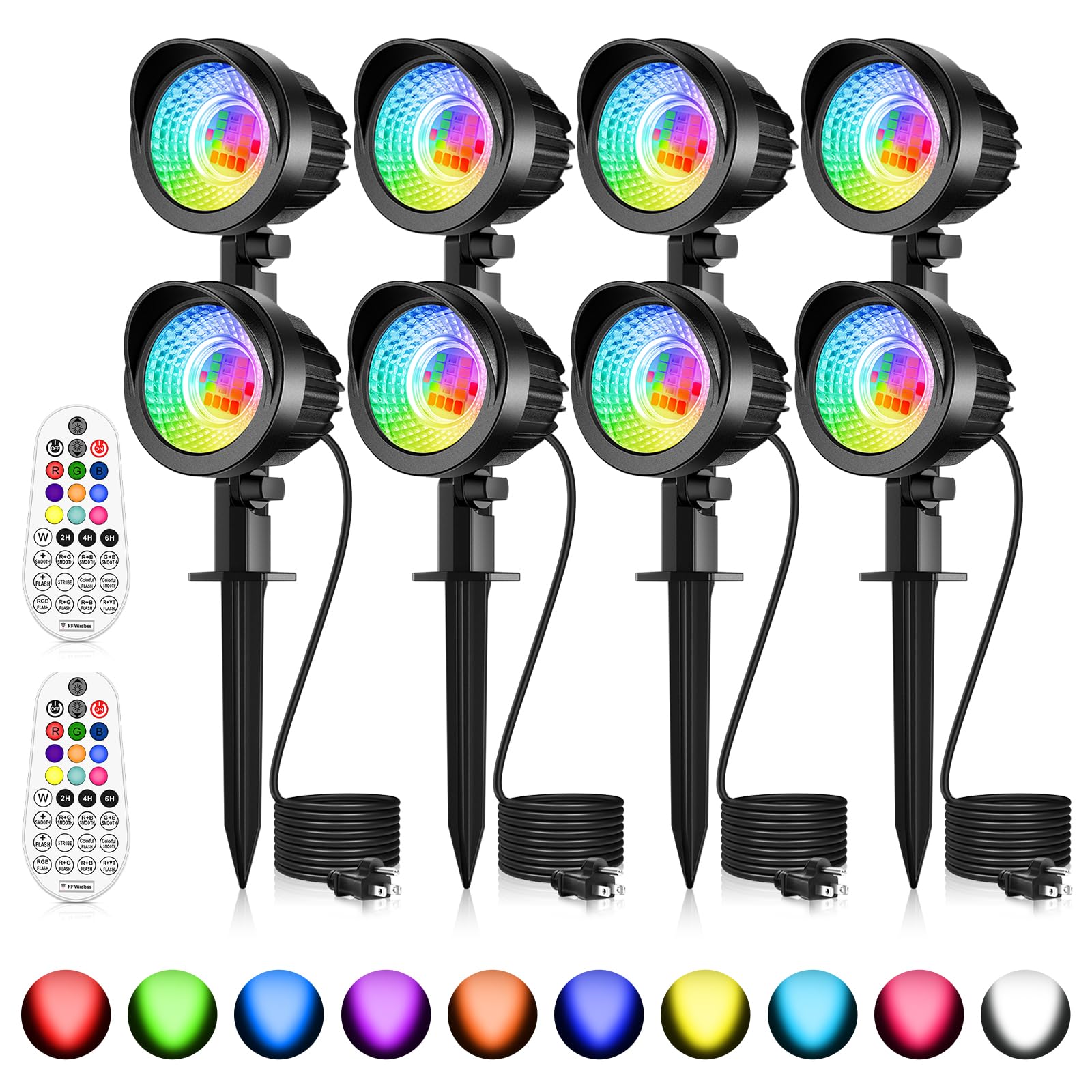 MEIKEE RGB Landscape Spot Lights, 15W Color Changing, 8 Pack, IP66 Aluminum, Model ASTA15