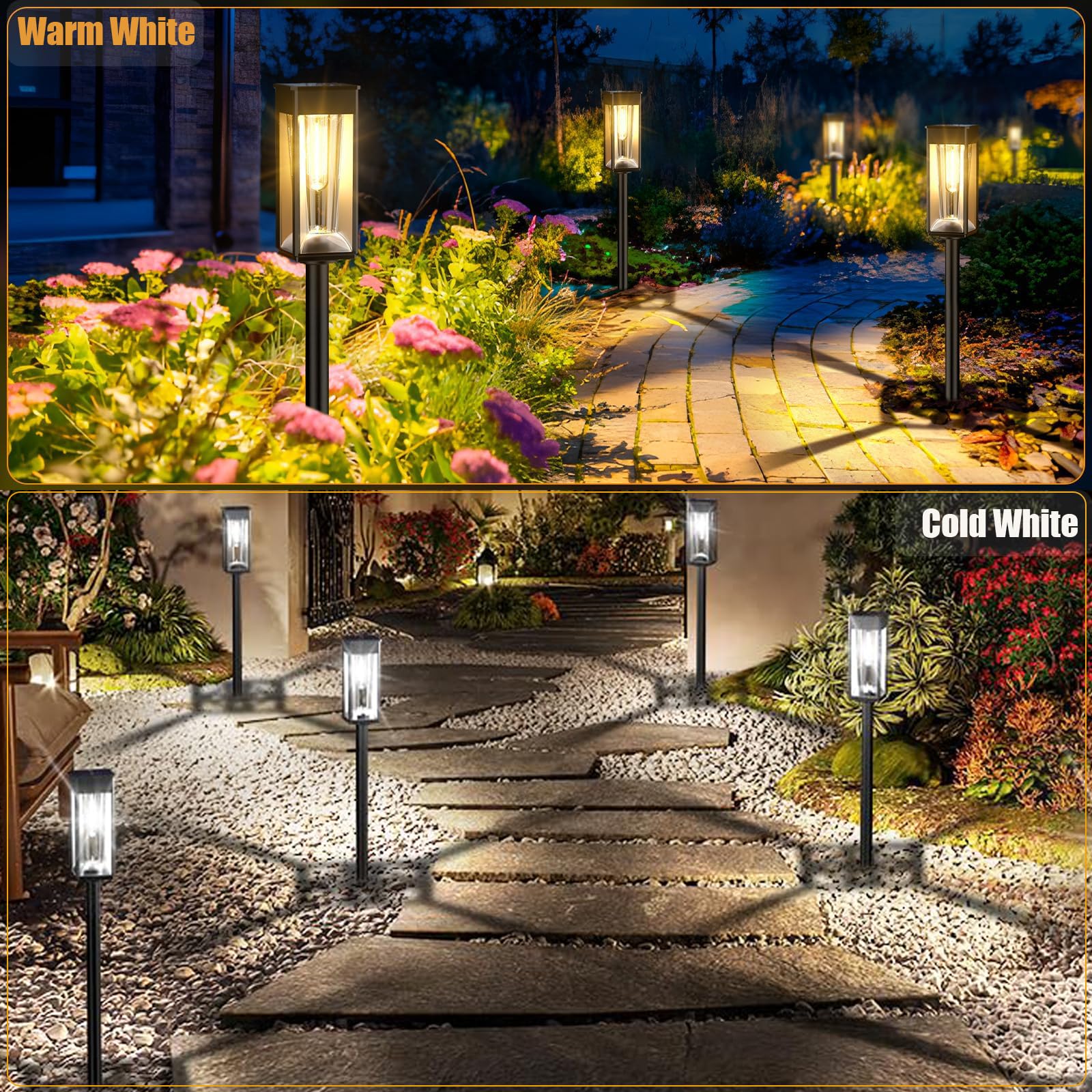 Bitpott 2-In-1 Solar Pathway Lights Warm&Cool, 8 Pack Bright Solar Lights Outdoor Waterproof Ip65, Solar Walkway Lights Outdoor
