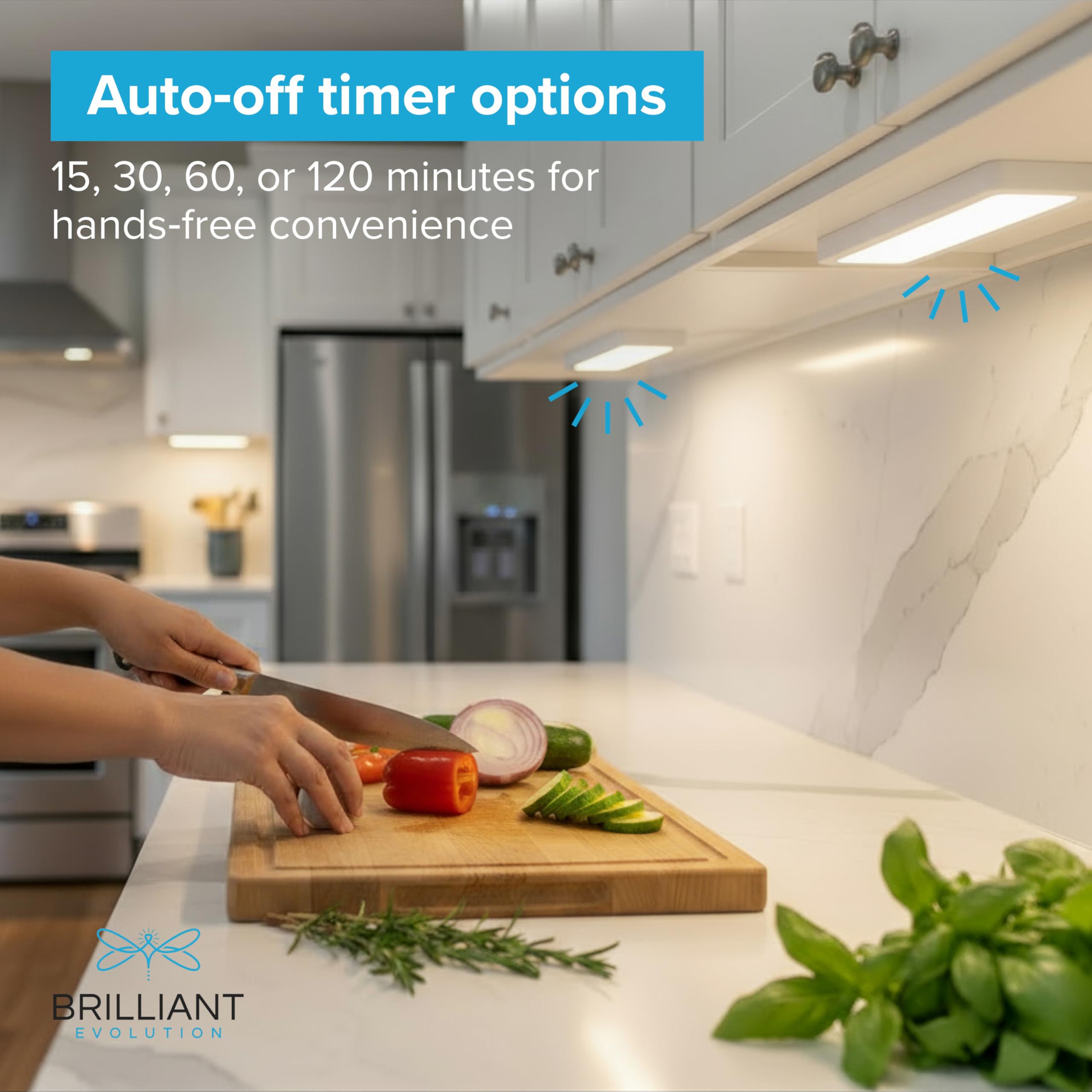 Brilliant Evolution Wireless LED Under Counter Lights, 4-Pack, 3000K Warm White, Battery Operated, Model BRRC120IR4, Stick On Fixtures