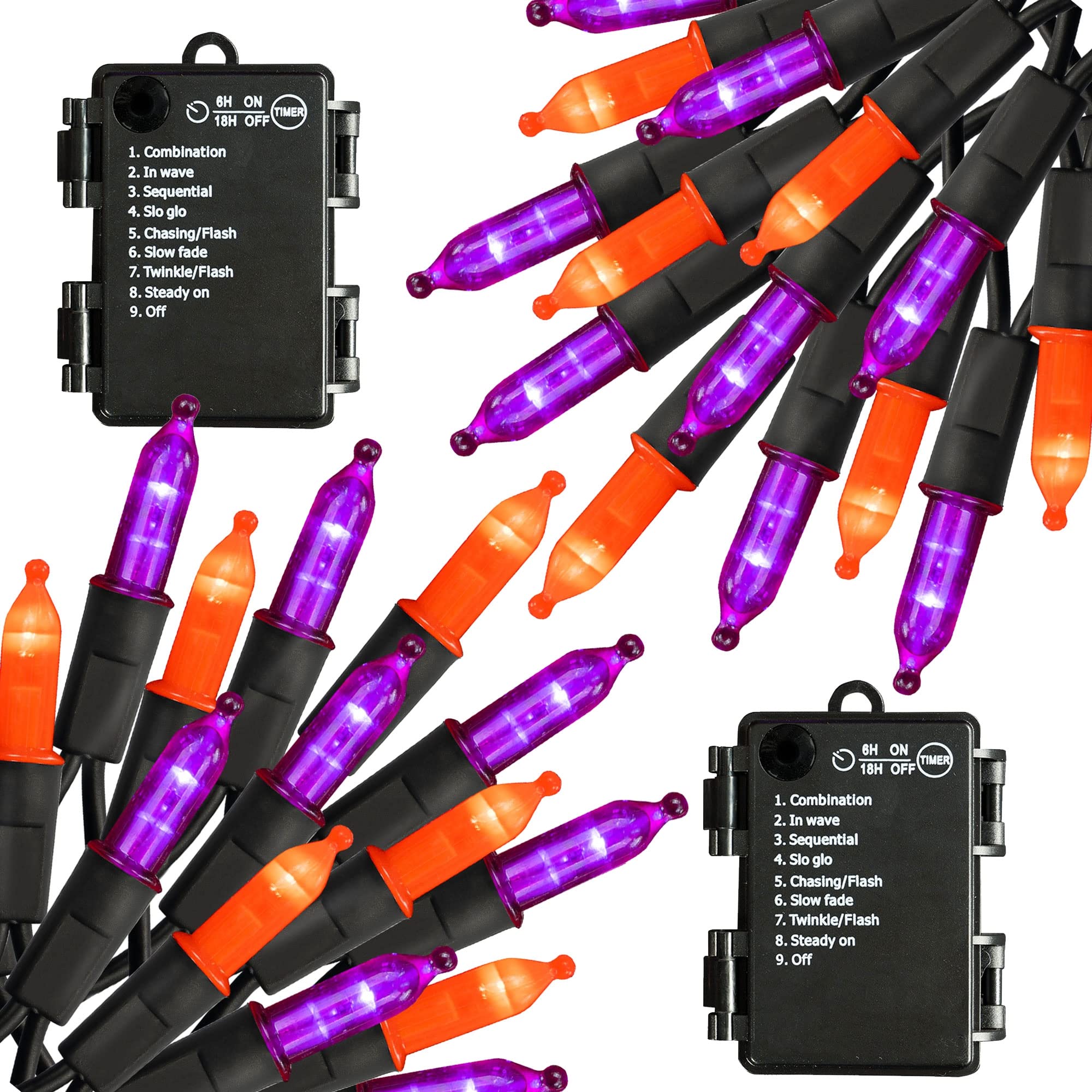 Uptotop 100LED 32FT Battery Operated Mini String Lights, Indoor/Outdoor Halloween Decorations (Purple & Orange, 2)