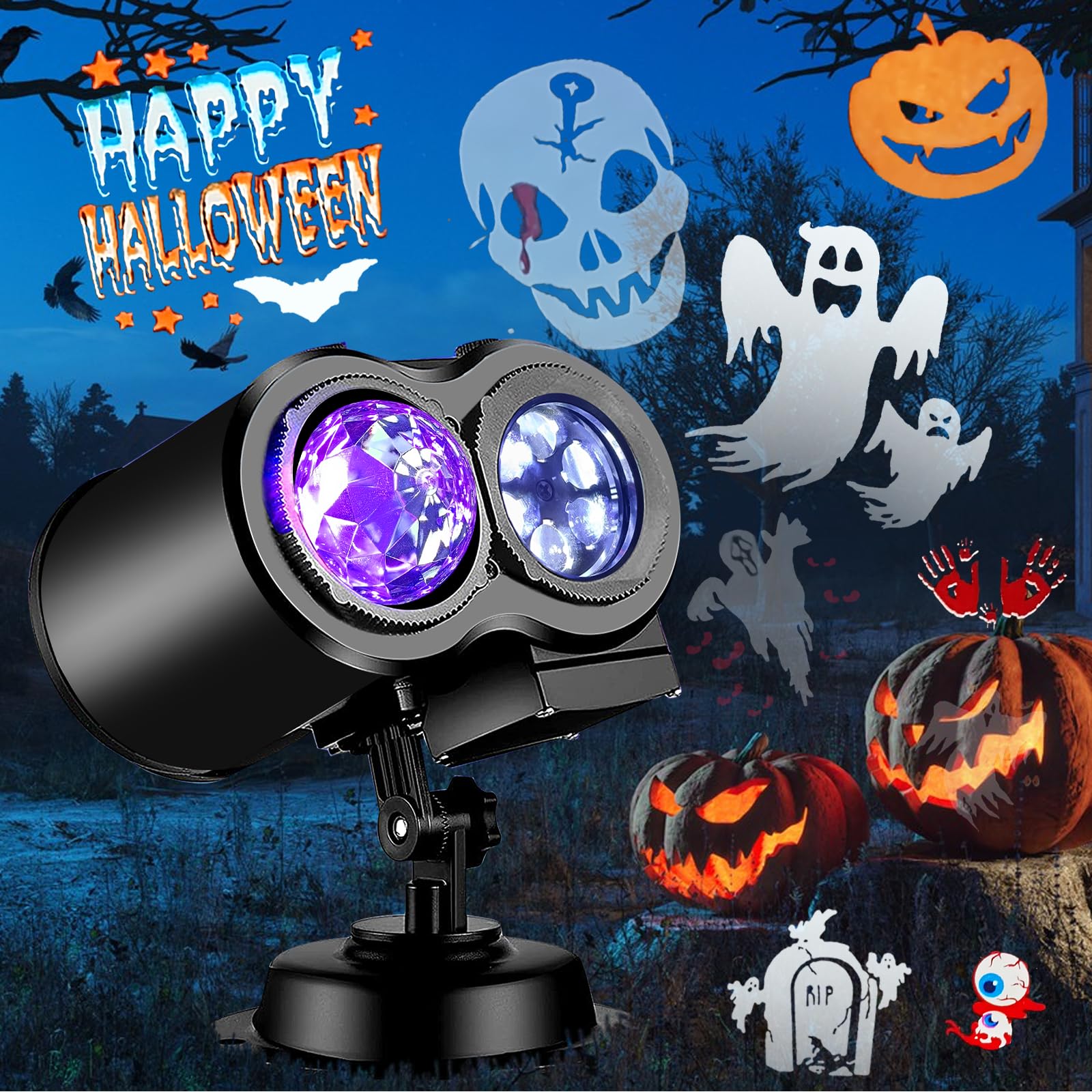 FLITI Holiday Projector Lights, 19 HD Replaceable Slides, 3D Ocean Wave & Patterns, Model TC04, Black-H, Weather Proof