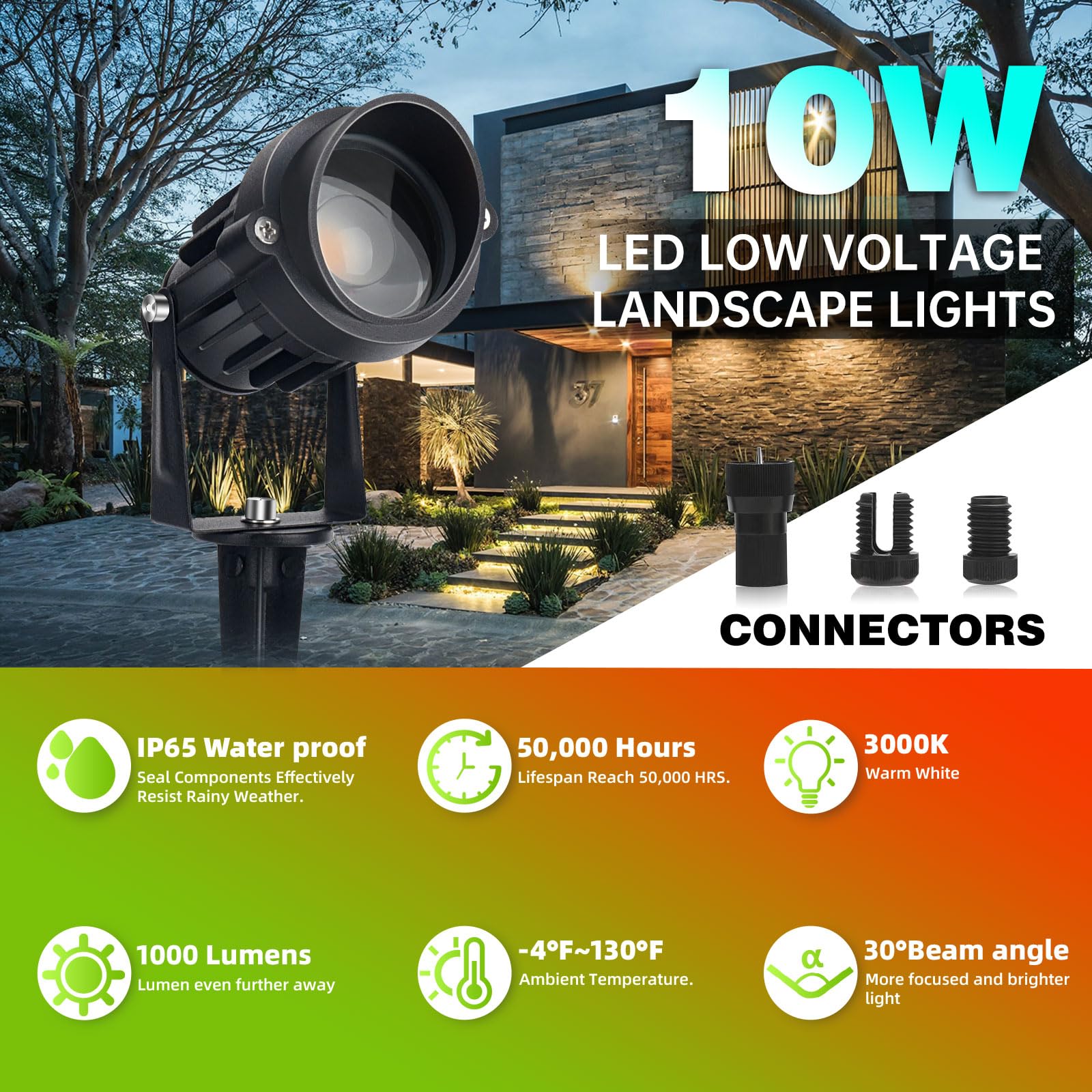 LAVAED 10W LED Landscape Lights Outdoor Spotlight 12V Waterproof 6 Pack Warm White