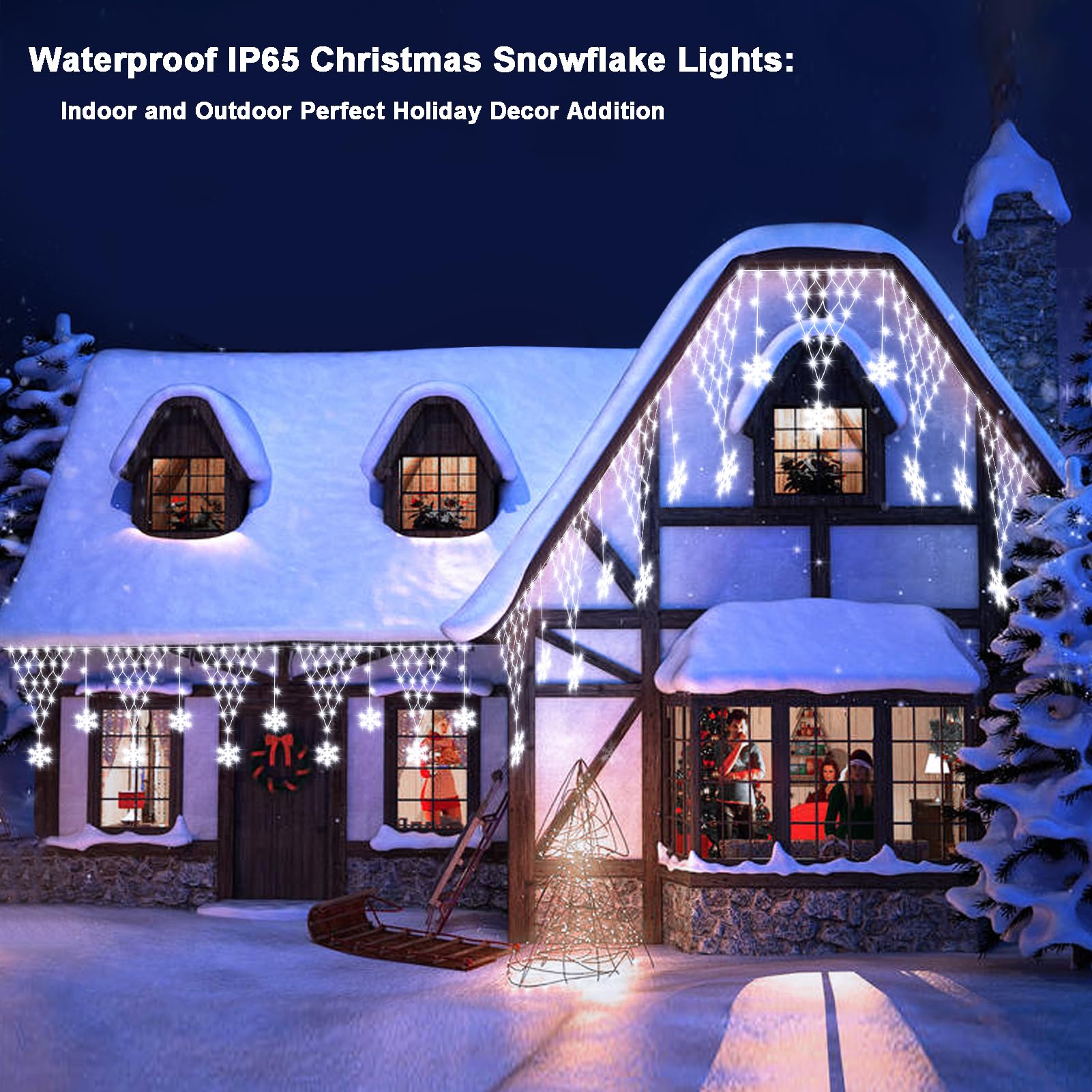 Dbfairy Christmas Net Lights Plug In, 207 Led 13.1Ft X1.9Ft Snowflake Hanging Net Lights Outdoor Waterproof With Timer Christmas