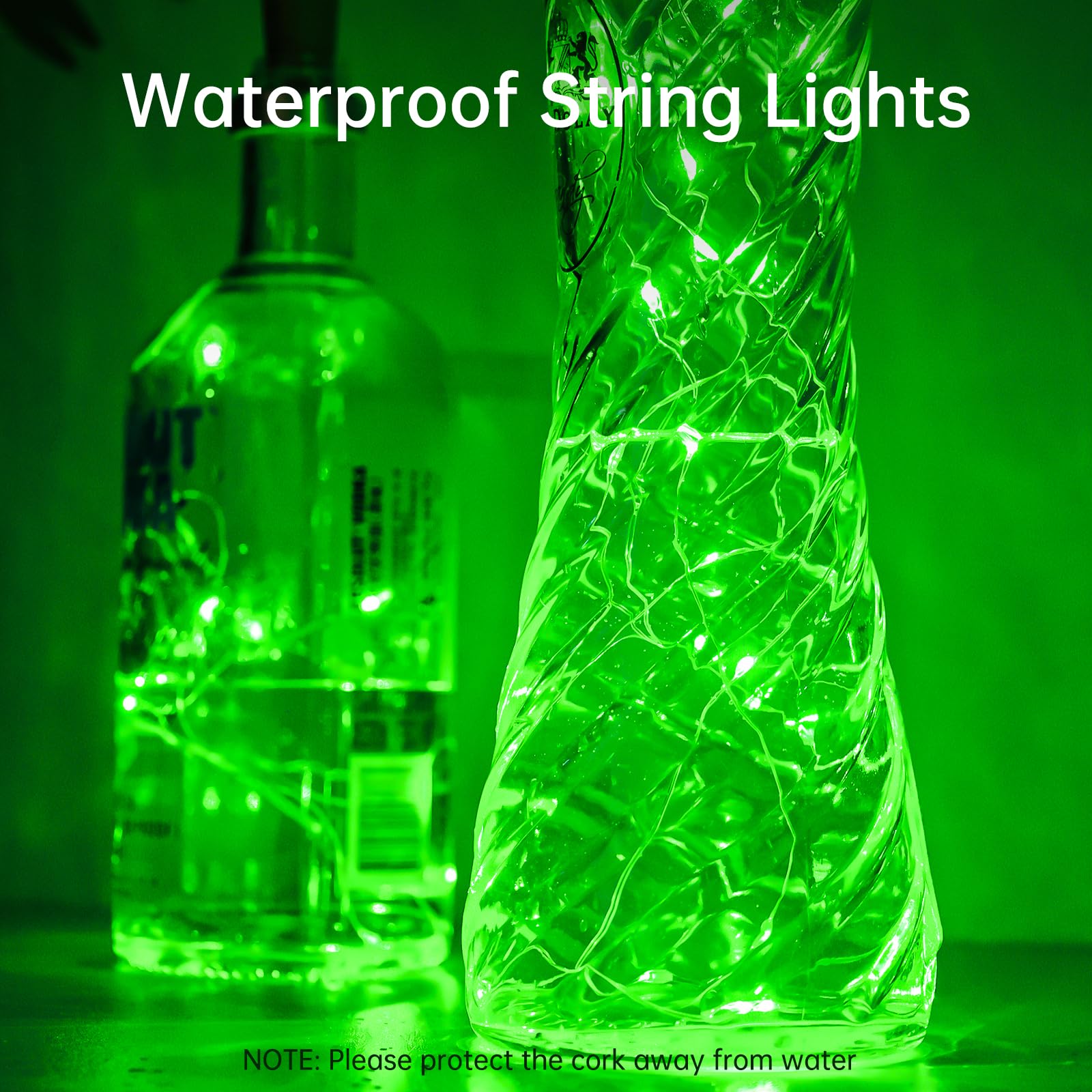Aluan 20 LED Wine Bottle Lights, Waterproof Mini Cork Lamp, Green, Model BL00, Fairy String Lights for Party Wedding Decoration