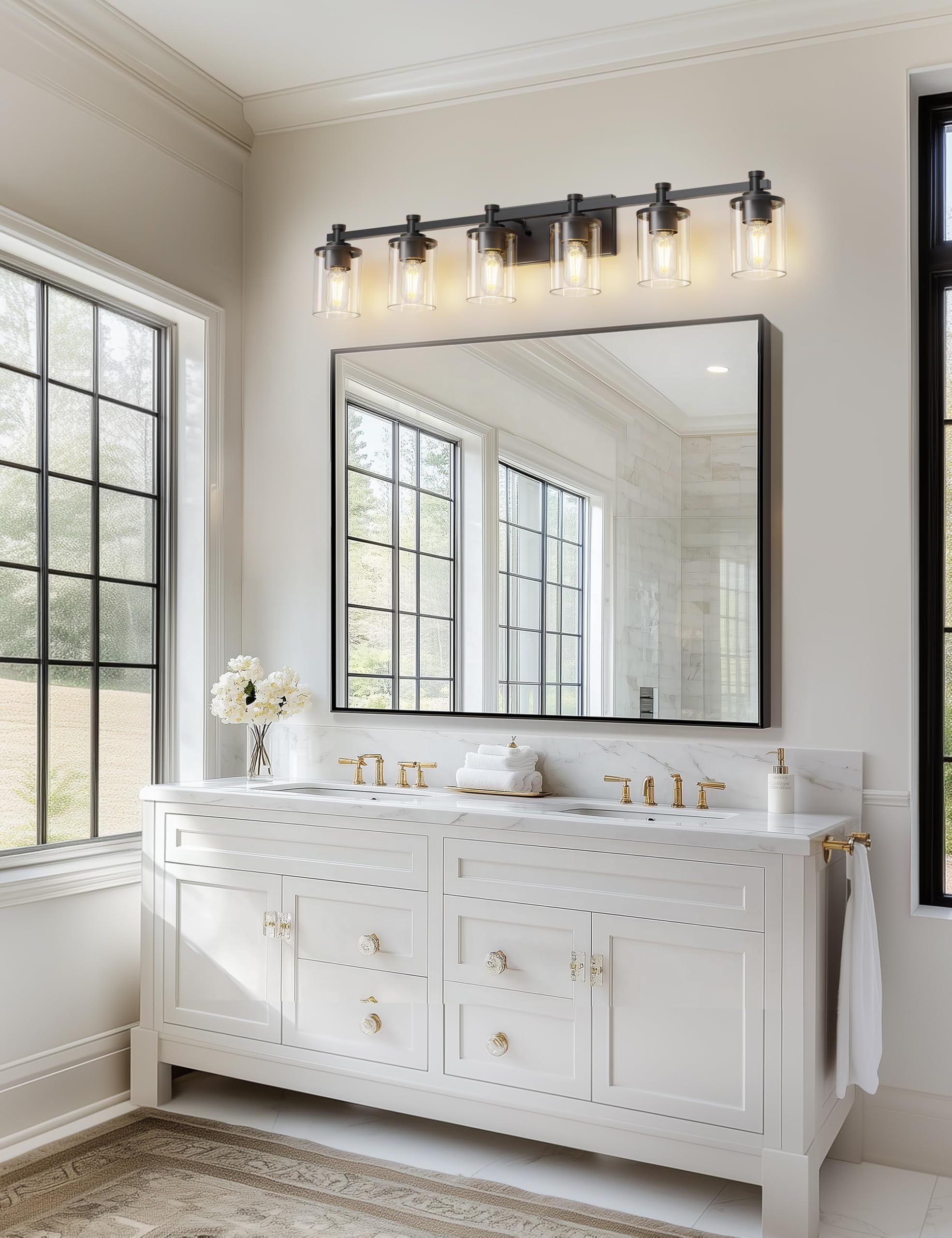 L Lohas Led 6 Light Bathroom Vanity Light  Black Bathroom Light Fixture Over Mirror  Modern Lighting Fixtures With Clear Glass Shade  Vintage Vanity Lights For Bathroom Mirror Hallway  Etl
