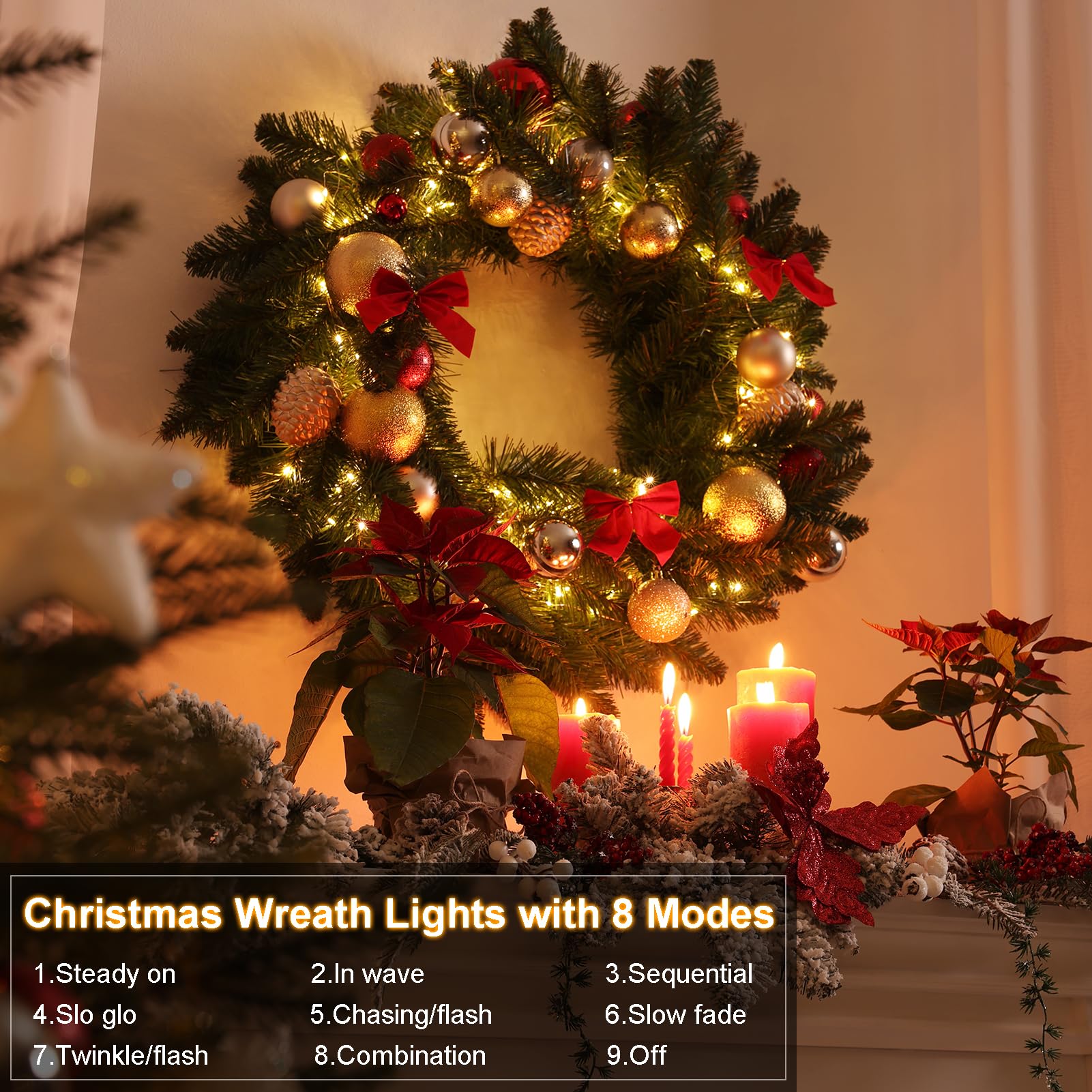 DealBeta 4 Pack Battery Operated Outdoor String Lights - 50 Warm White LEDs, 16.5ft Dark Green Cable, Timer for Christmas Decoration