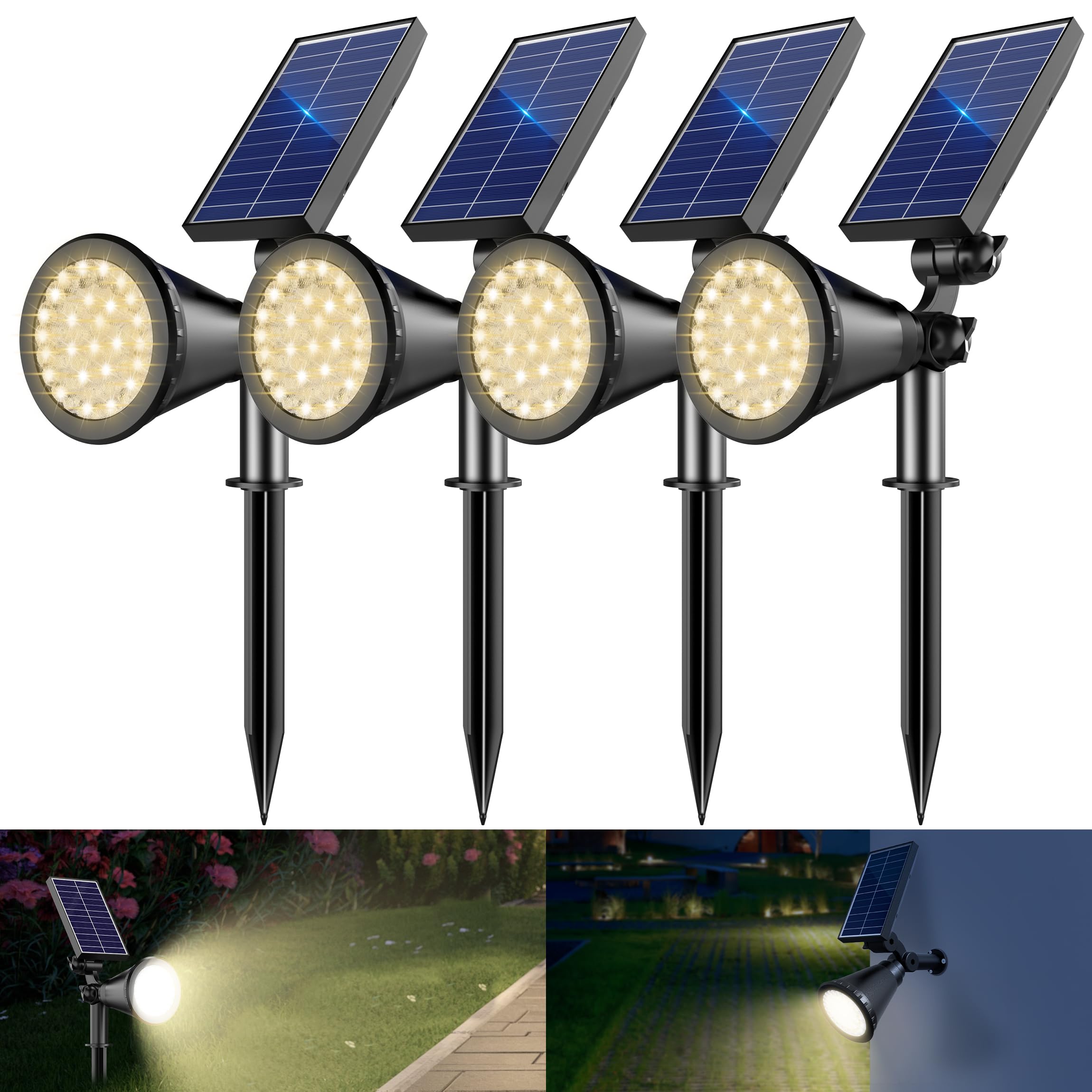 Solar Spotlight Outdoor Waterproof  36 Led Outdoor Solar Lights With 2200Mah  2-In-1 Wall Or Ground Solar Flood Lights For Yard  Garden  Pathway  Auto On/Off Landscape Lighting- 4 Pack (Warm White)