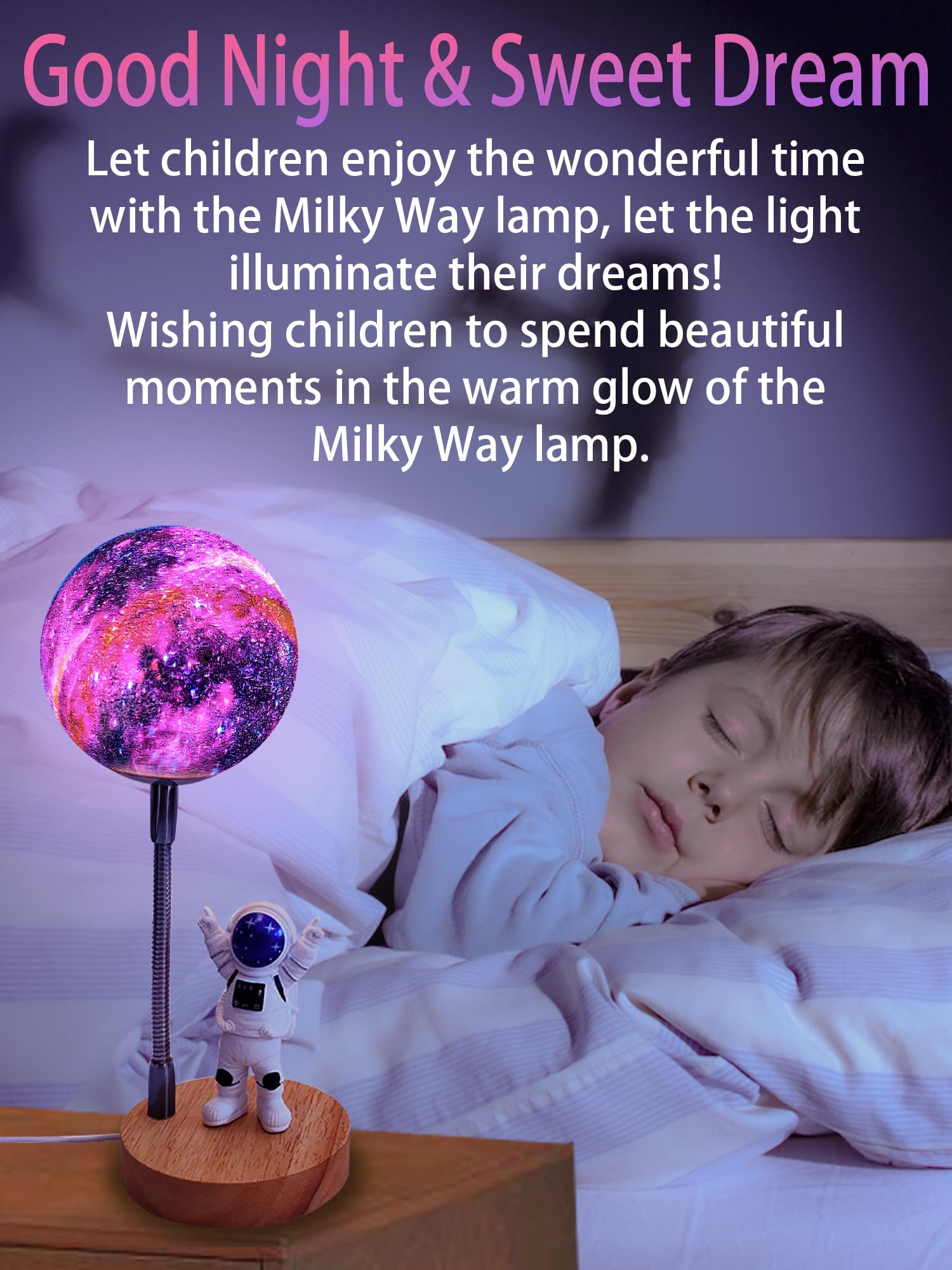 Wlhong Moon Lamp For Kids,Space Buddy Lights With 7 Color Astronaut Night Light,Usb Powered And Button Control 3D Moon Table Lamp,Perfect For Bedroom,Nursery And Space-Themed Parties (Galaxy)