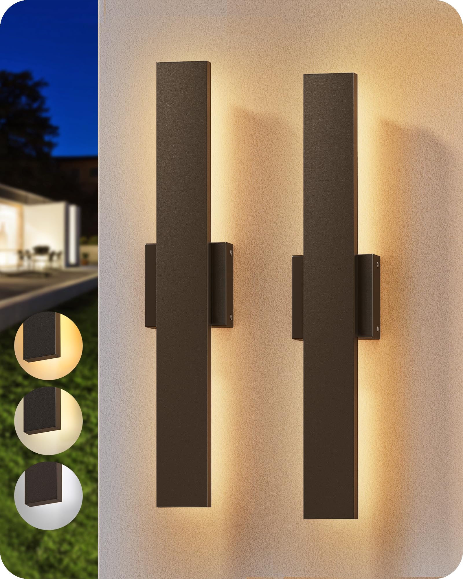 Edishine 2 Pack Led Outdoor Wall Lights Dimmable, 15.7 '' Rectangular Modern Exterior Wall Light, 3Cct, Iron & Pc, Ip65 Waterpro