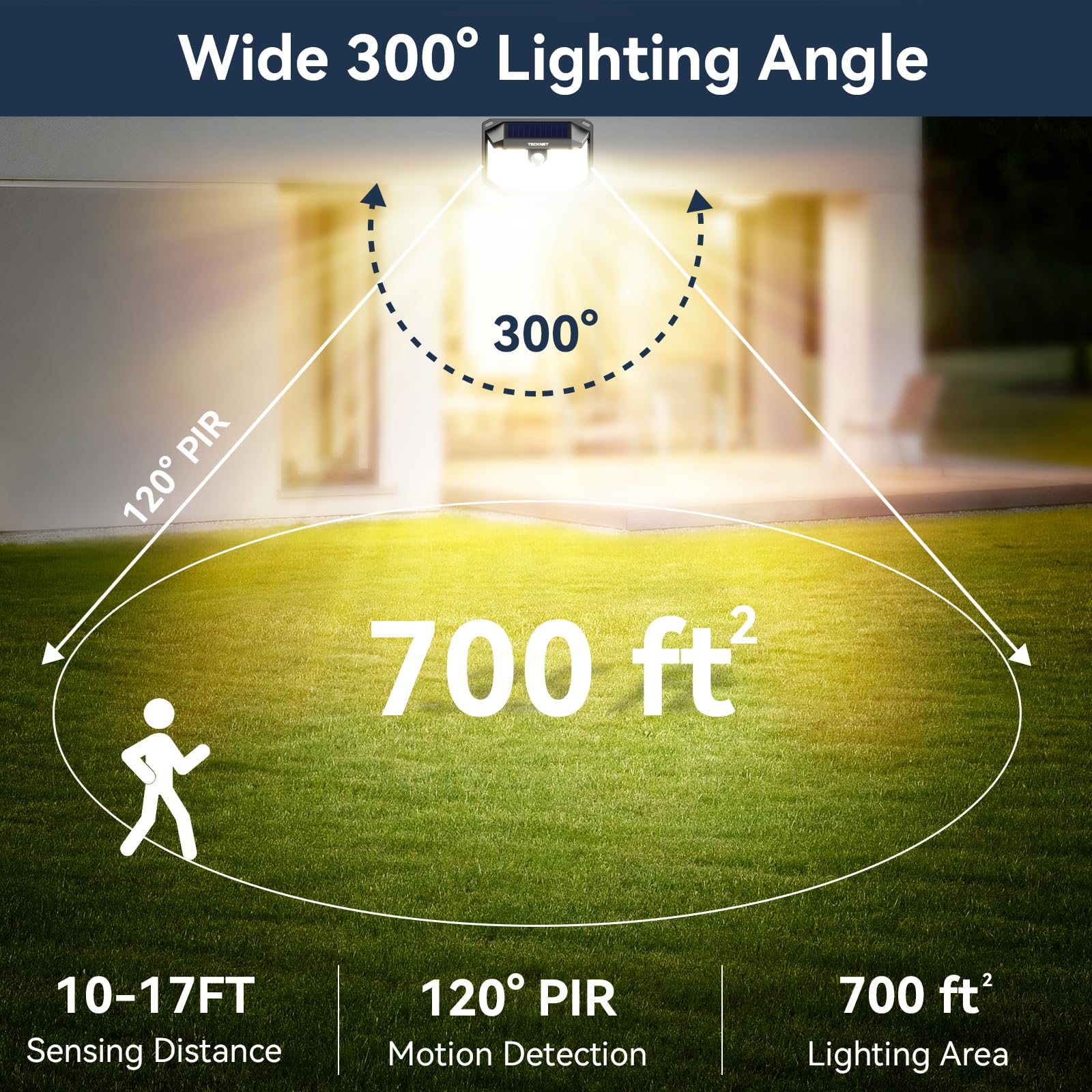Tecknet 231 Led Motion Sensor Outdoor Lights  6 Pack  300 Solar Security Wall Lights  3 Lighting Modes  Ip65 Waterproof  Pir Motion Sensor For Outside  Fence  Garden  Yard  Deck  Garage - Warm White