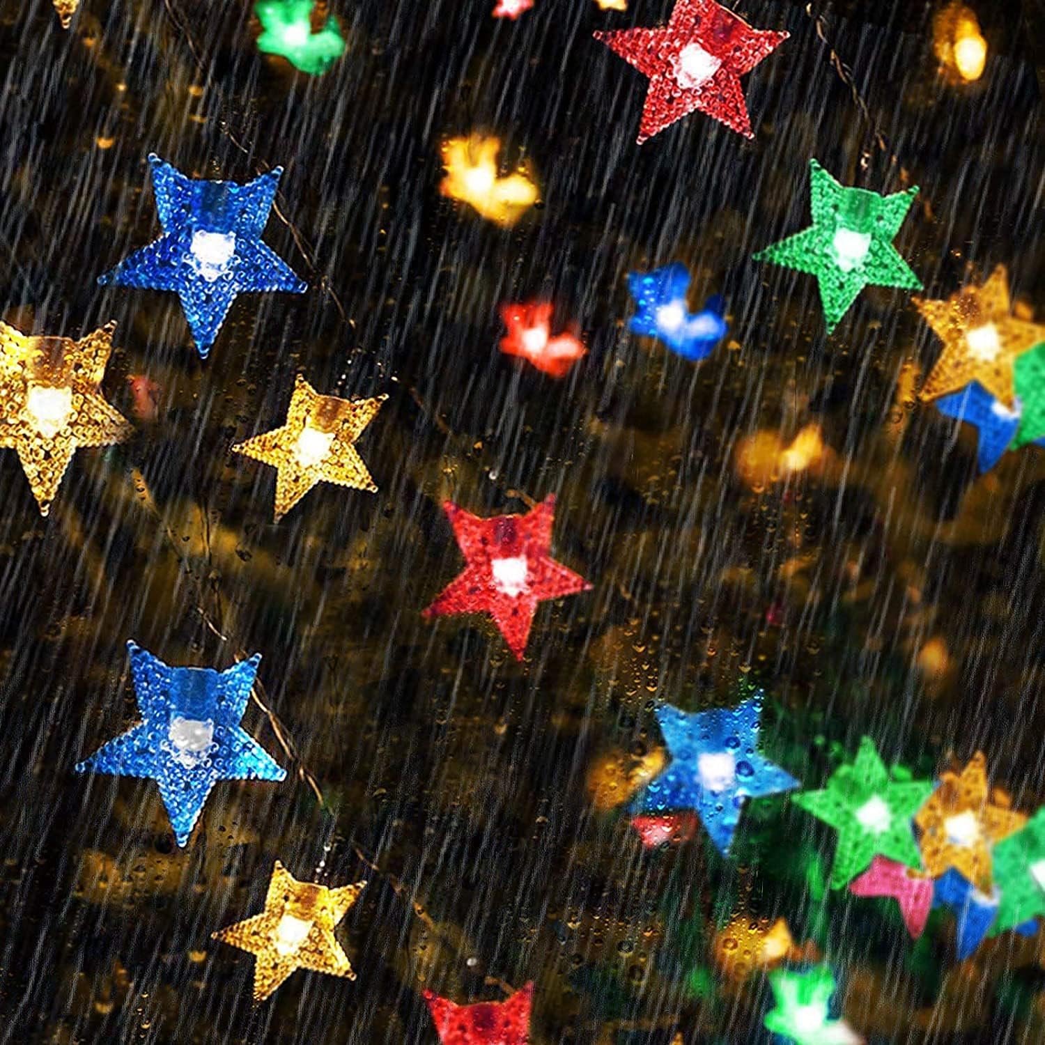Windpnn Solar Star String Lights, 30FT 50LED, Multicolored, Waterproof, Ideal for Outdoor, Home, Wedding, Christmas Decoration