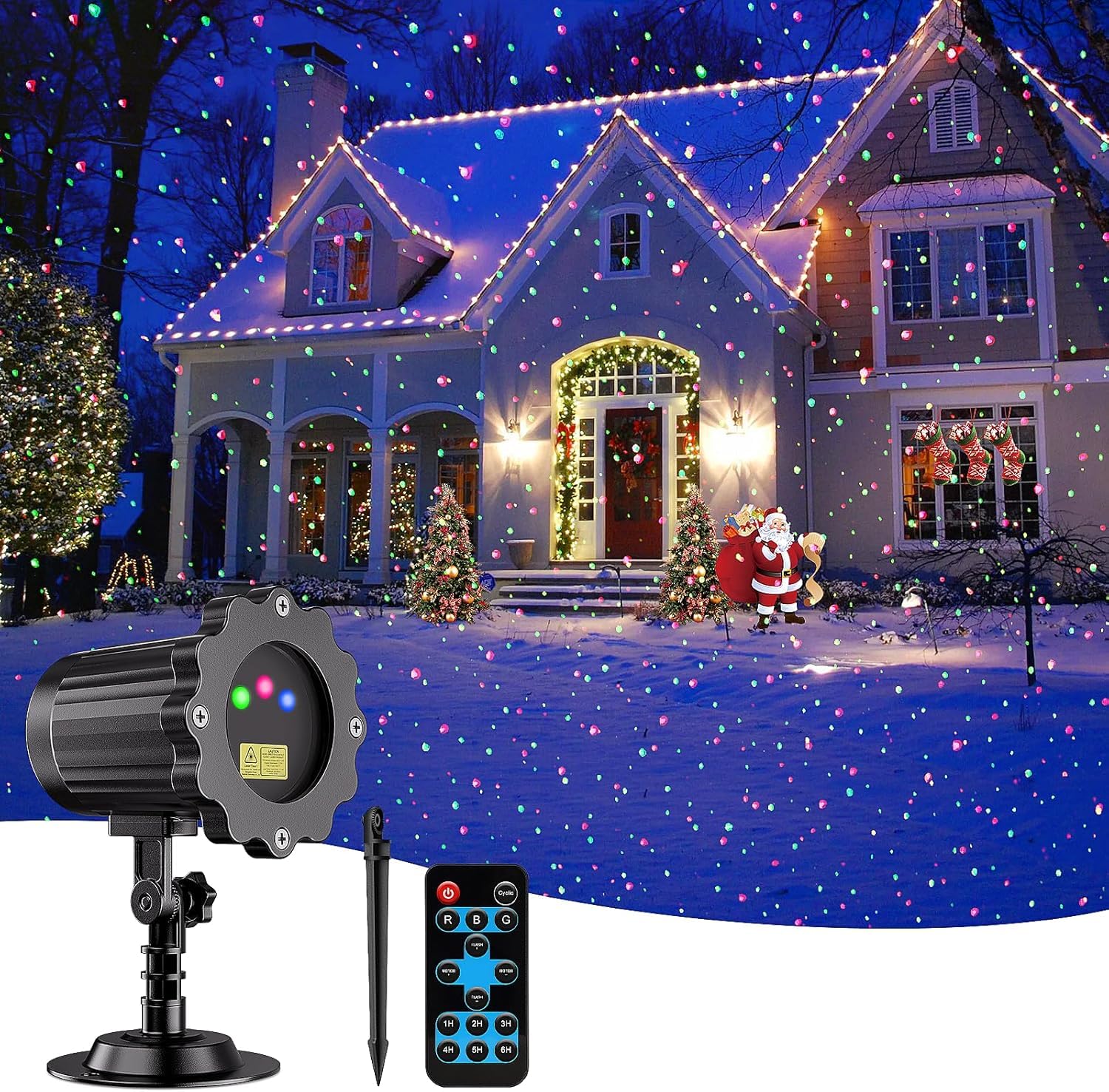 FLITI Laser Christmas Projector Lights Outdoor, Waterproof Christmas Decorations Moving Stars Light Show, Remote Control Timer, 