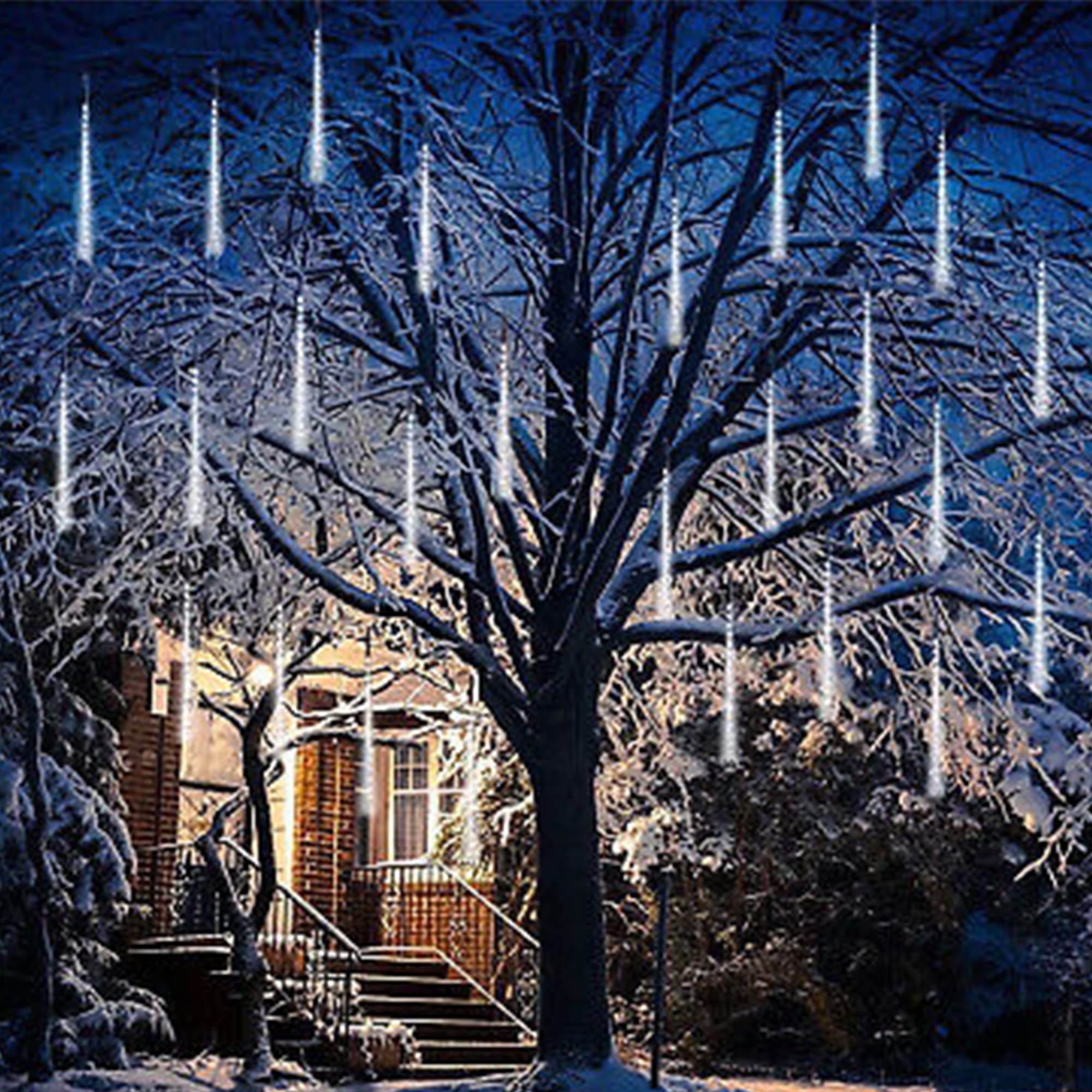 Ljlnion Meteor Shower Lights, 12 Inch Outdoor Icicle Christmas Lights, 8 Tubes 288 Led Iciclelights Snow Falling Lights, Connect