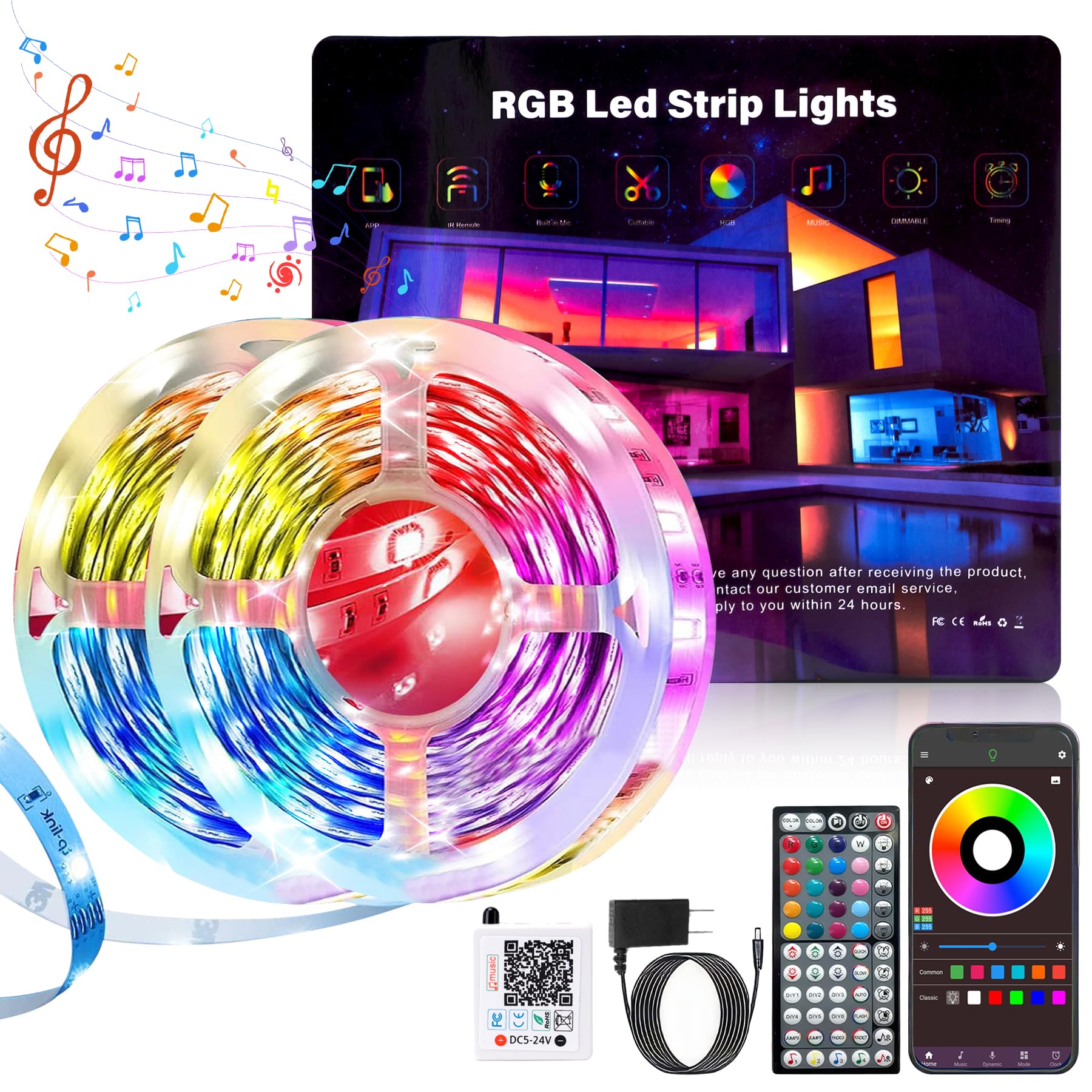 NBBUFF LED Lights for Bedroom 150FT, RGB LED Strip Lights Music Sync, DIY Color Changing LED Light Strip with Remote & App Contr