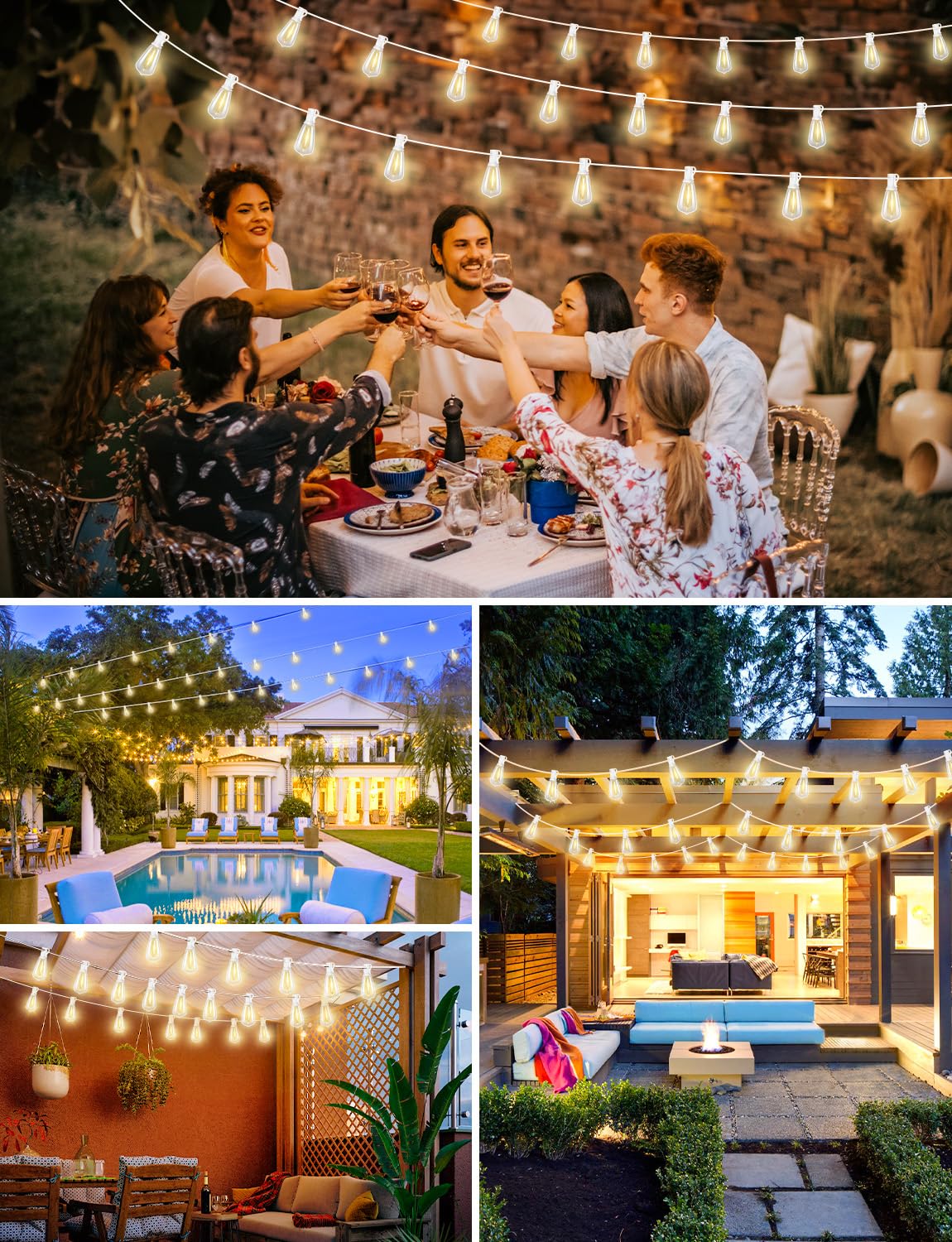 Brightever 200FT Outdoor String Lights with Remote, 62 ST38 LED Bulbs, Waterproof IP65, White, Model CMPC-O60XA