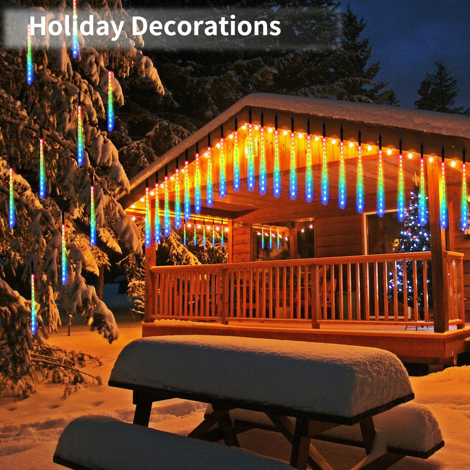 Jjgoo ?4 Pack? Christmas Lights Meteor Shower Rain Lights 20Inch  Totally 40 Tube 1440 Leds Icicle Light Outdoor Raindrop Light For Xmas Halloween Wedding Party Tree Holiday Decoration  Colorful