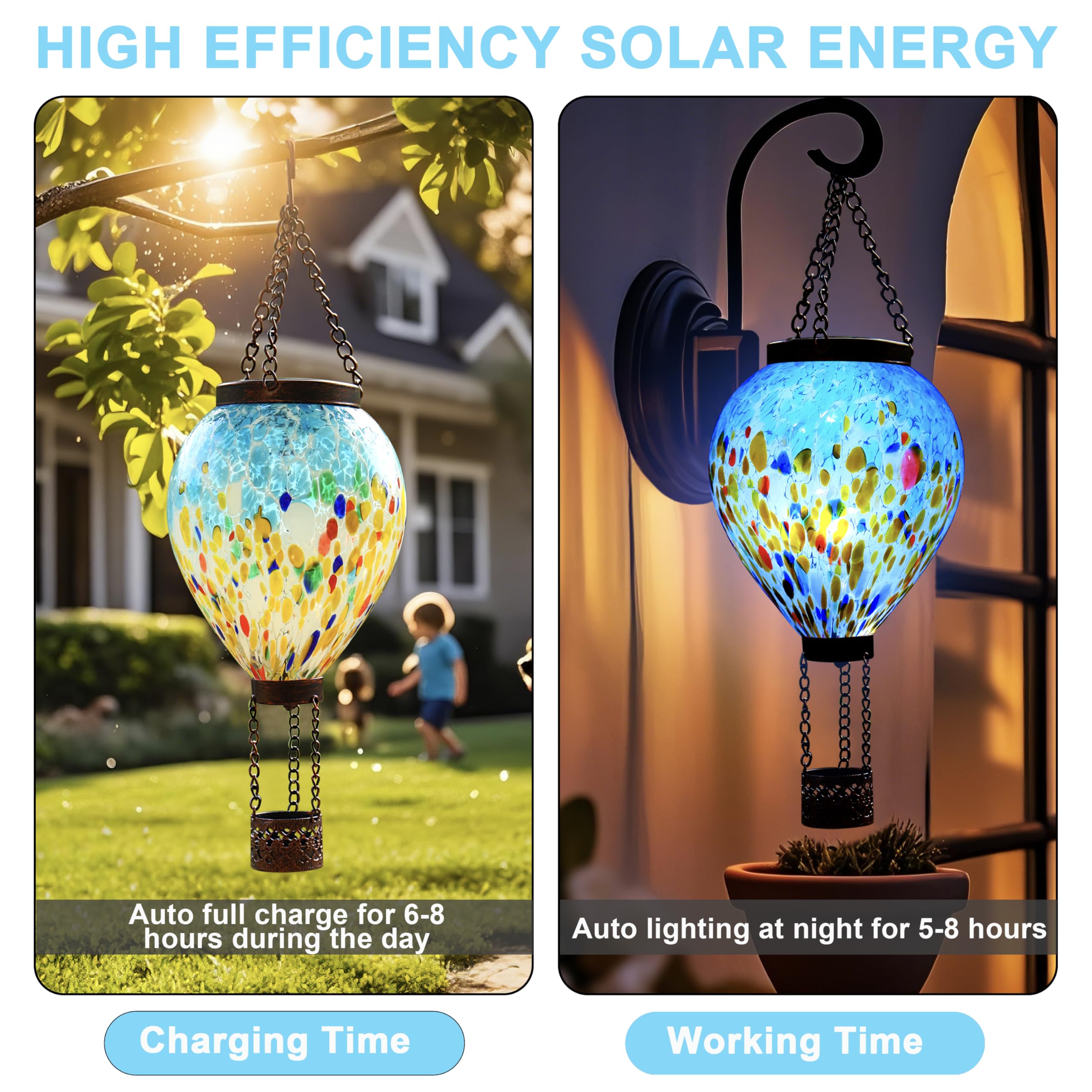 Voreen Solar Hot Air Balloon Glass Lantern - Hand Blown Multicolor Glass Outdoor Hanging Light  Ip44 Waterproof Led  Garden Patio Decoration Gift For Mom Wife Friend  Backyard Night Lighting Decor