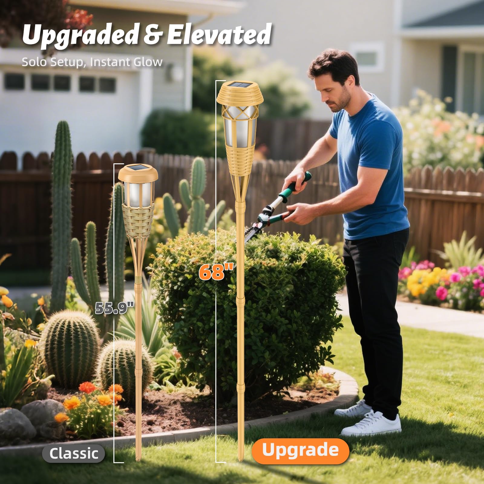 Evelynsun Solar Outdoor Lights - Flickering Flame Torches for Garden Decor, Waterproof, 8 Pack, Yellow