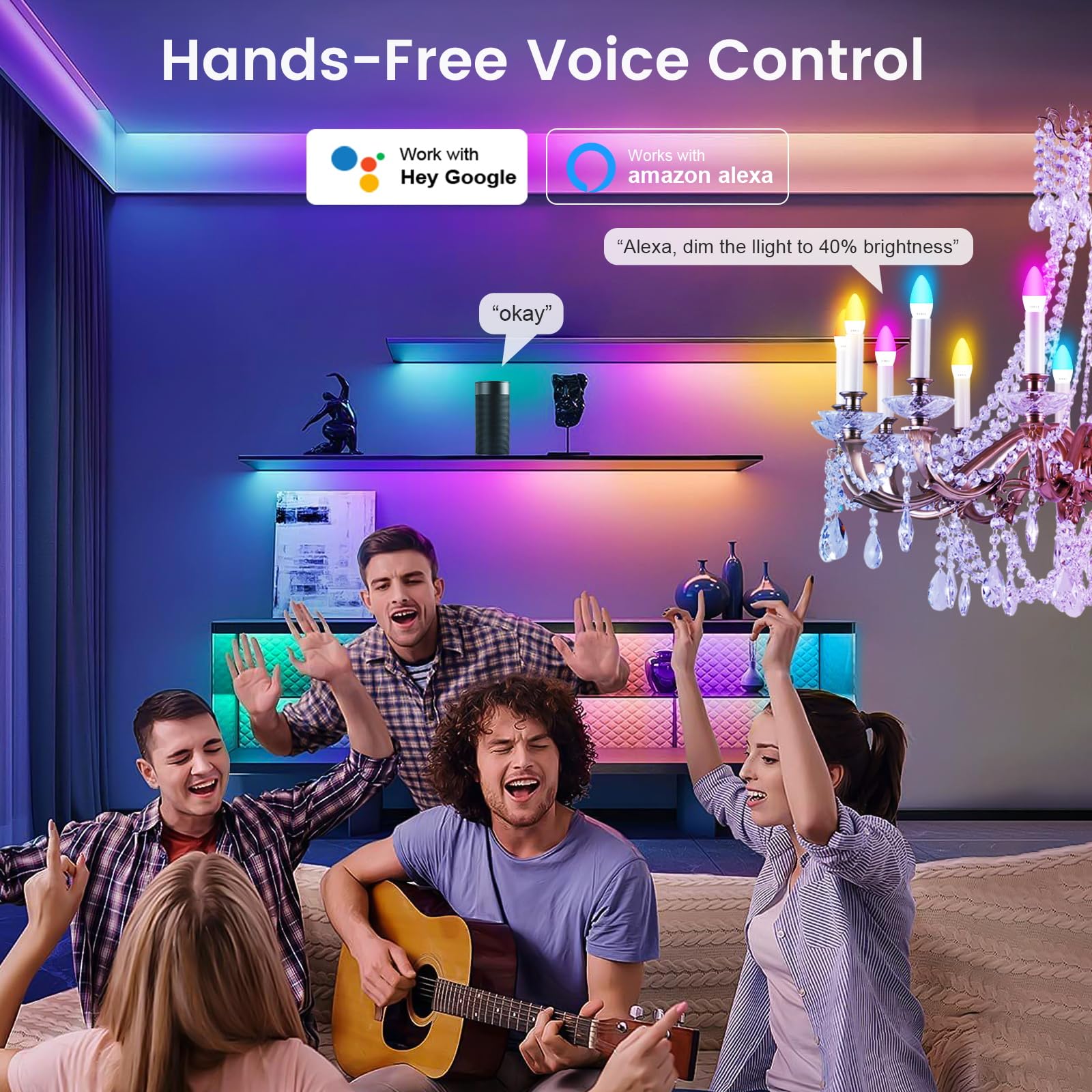 Ohlux Smart Candelabra Led Light Bulbs, 4W 40W Equivalent E12 Base, Compatible With Alexa Google Assistant, Color Changing Bulbs