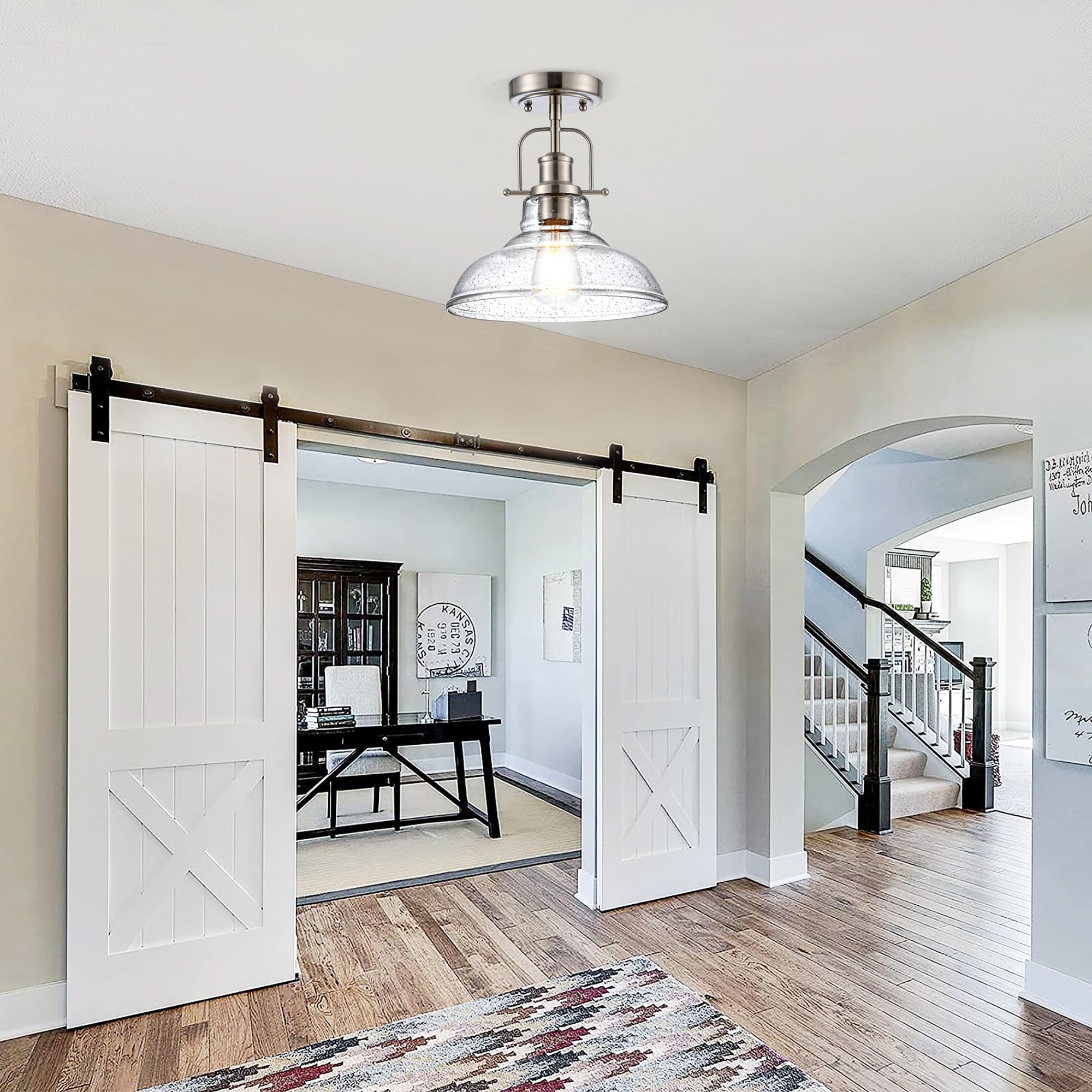 Zlepmlla Modern Flush Mount Ceiling Light Fixture, < Bulb Not Included> Brushed Nickel Finished With Clear Glass Shade, Farmhouse Light Fixture For Kitchen Island Entryway Porch Foyer Dining Room