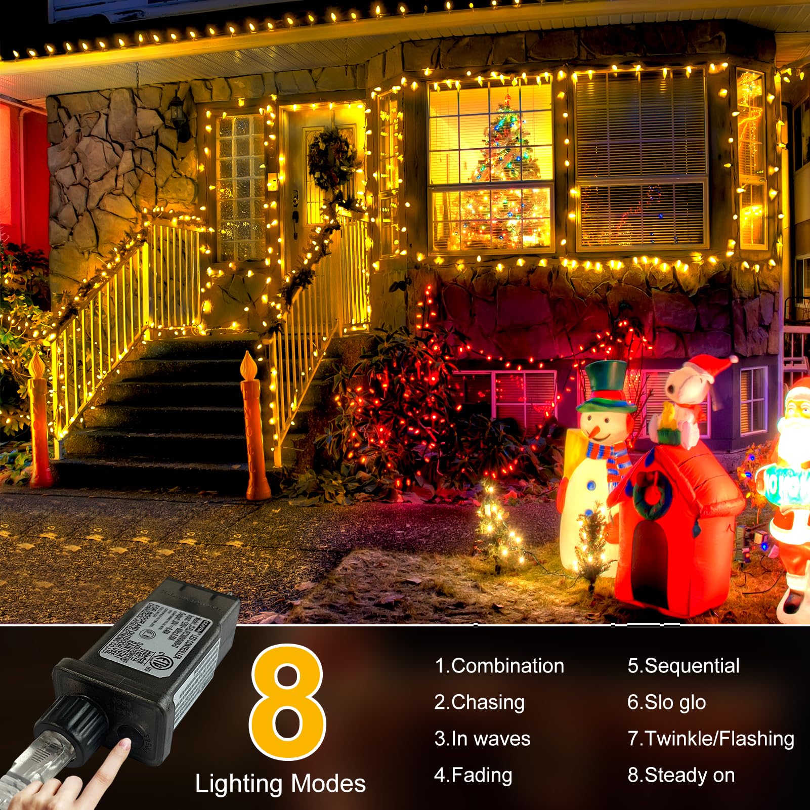 Flvoecn 393Ft 1000Led Christmas Lights - Outdoor Decorations With 8 Modes, Memory Timer & Waterproof Plug-In Fairy String Lights