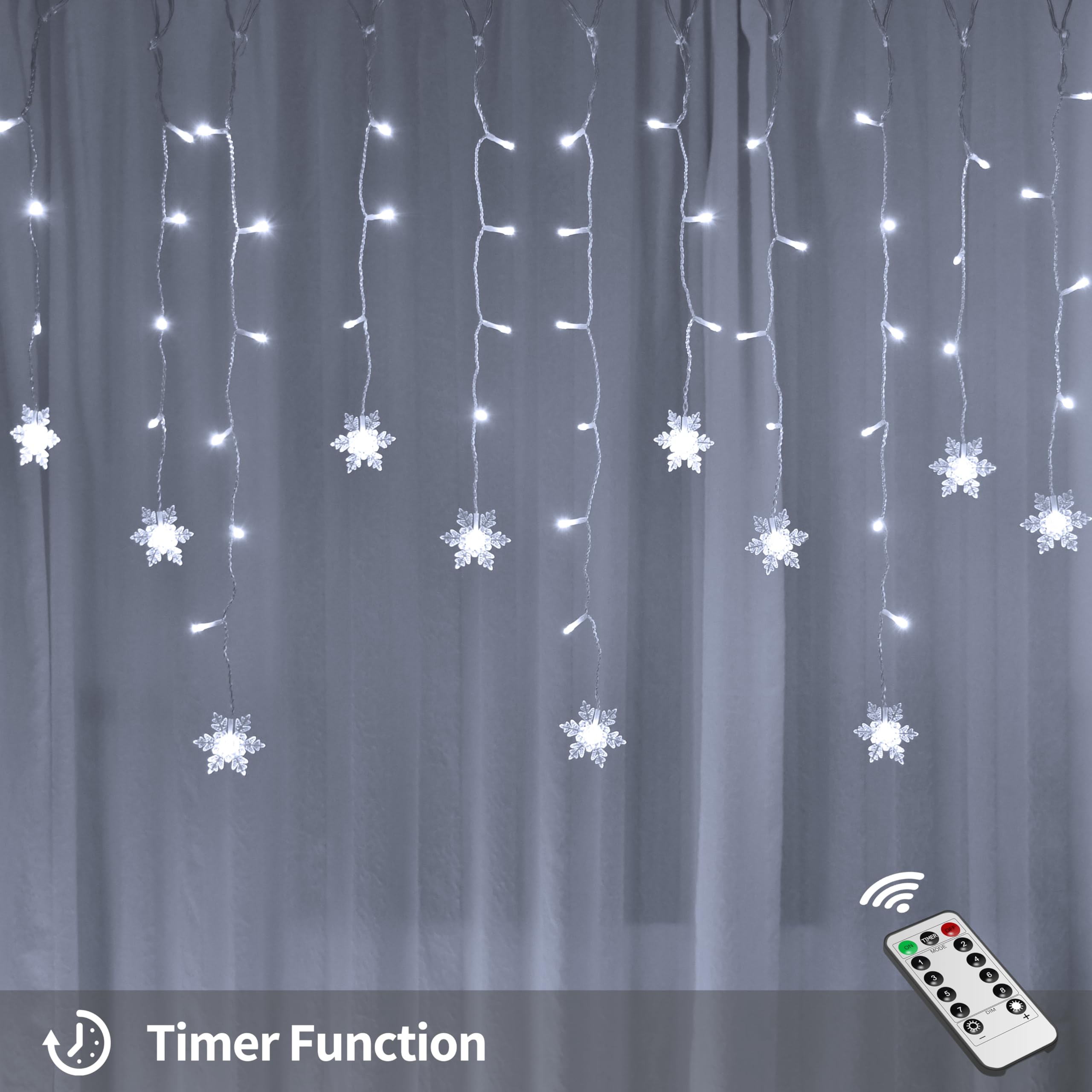 YOLIGHT Snowflake Window Curtain Lights, 13ft, 96 LED, 8 Modes, White, Model YL-CLD-XH