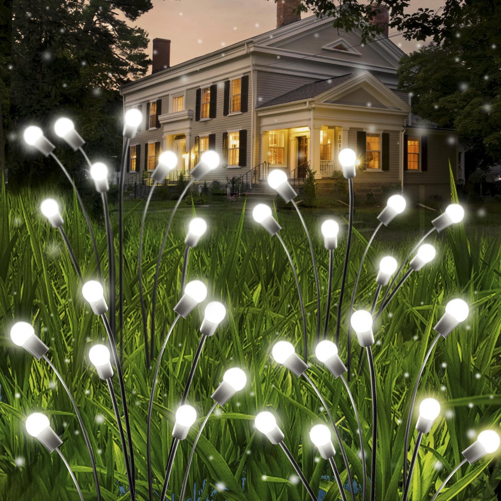OZS Solar Garden Lights 6 Pack - 48 LED Fairy Lights, Waterproof, Cool White