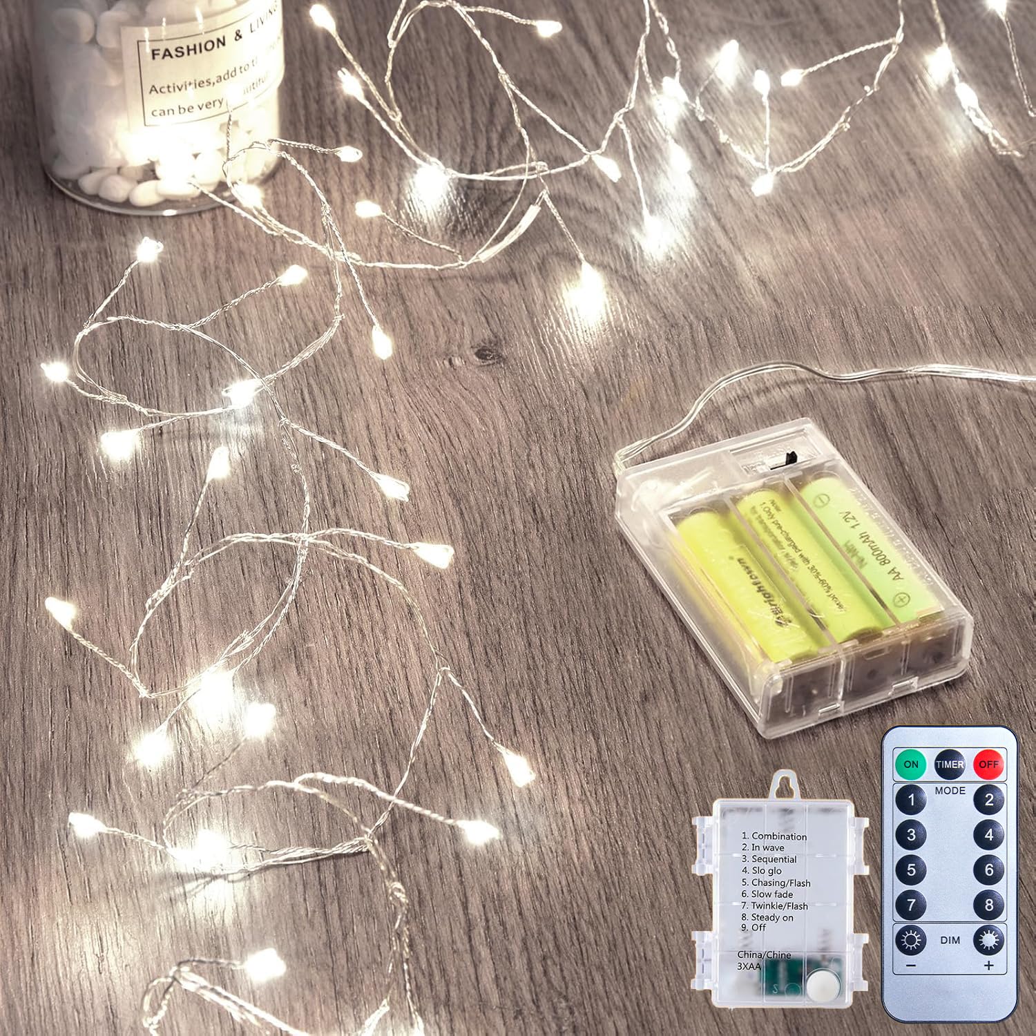 Outdoor Fairy Lights Battery Operated, Twinkle String Lights with Remote, 5 Feet 60 LEDs Firecracker Starry Lights for DIY Wreath Wedding Party Bedroom Mason Jar Holiday Christmas, Pure White