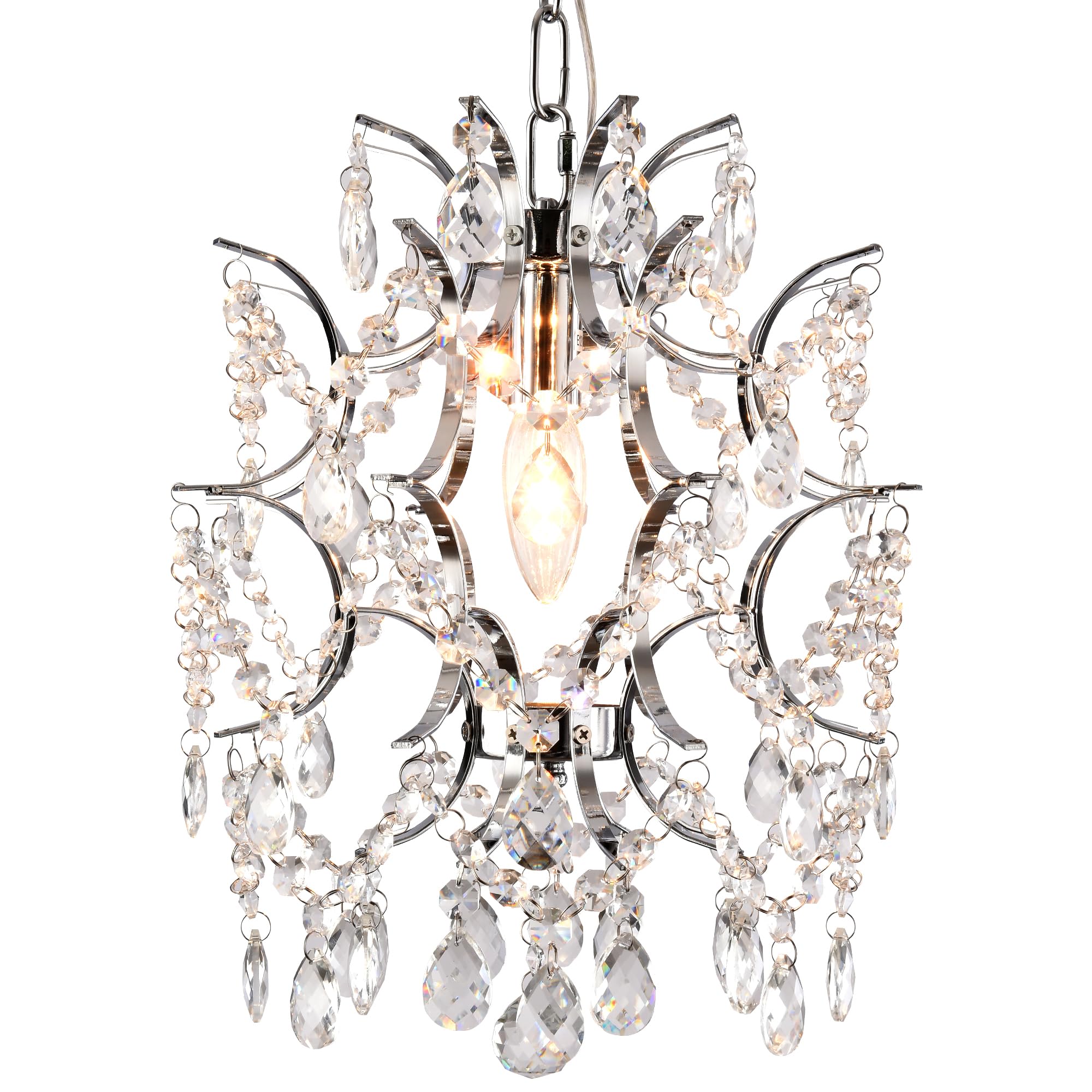 Modern Mini Chandelier Light Fixture, Chrome Finish Crystal Raindrop Ceiling Light Fixture for Bathroom, Small Pendant Chandelie
