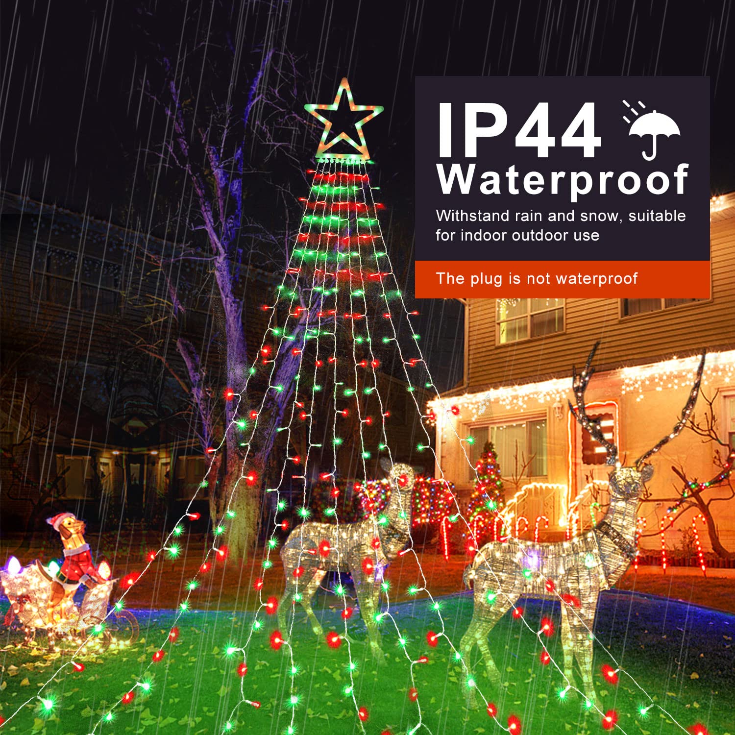 Funiao Christmas Decoration Lights, 320 Led Star String Lights Tree Topper Lights With 12&quot; Star For Yard, Garden, New Year, Wedding, Party - Red&Green