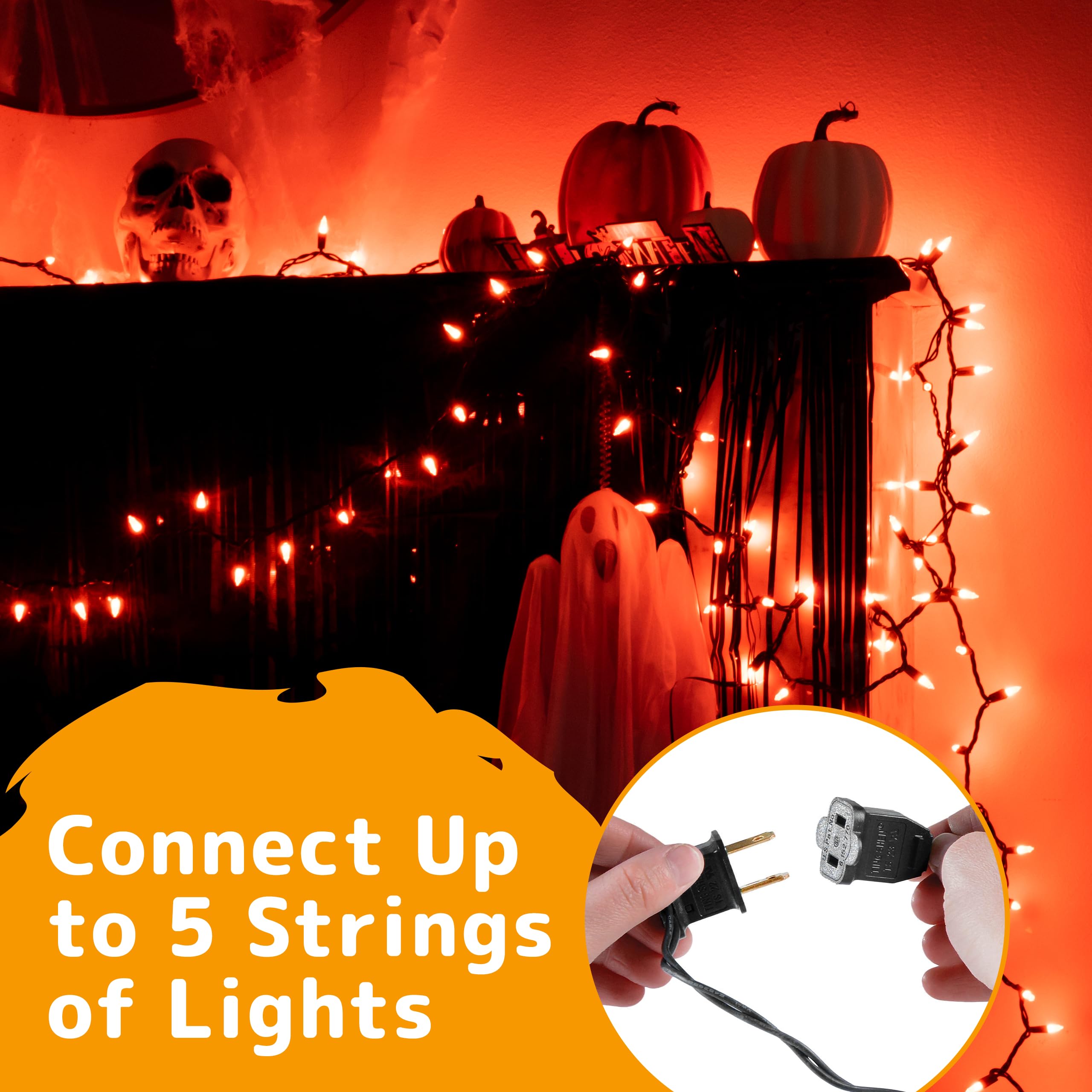 Prextex Halloween Lights (20 Feet, 100 Lights) – Orange Halloween Party Decorations Lights With Black Wire - Holiday Halloween Decorations Indoor/Outdoor String Lights - Orange Color Twinkle Lights