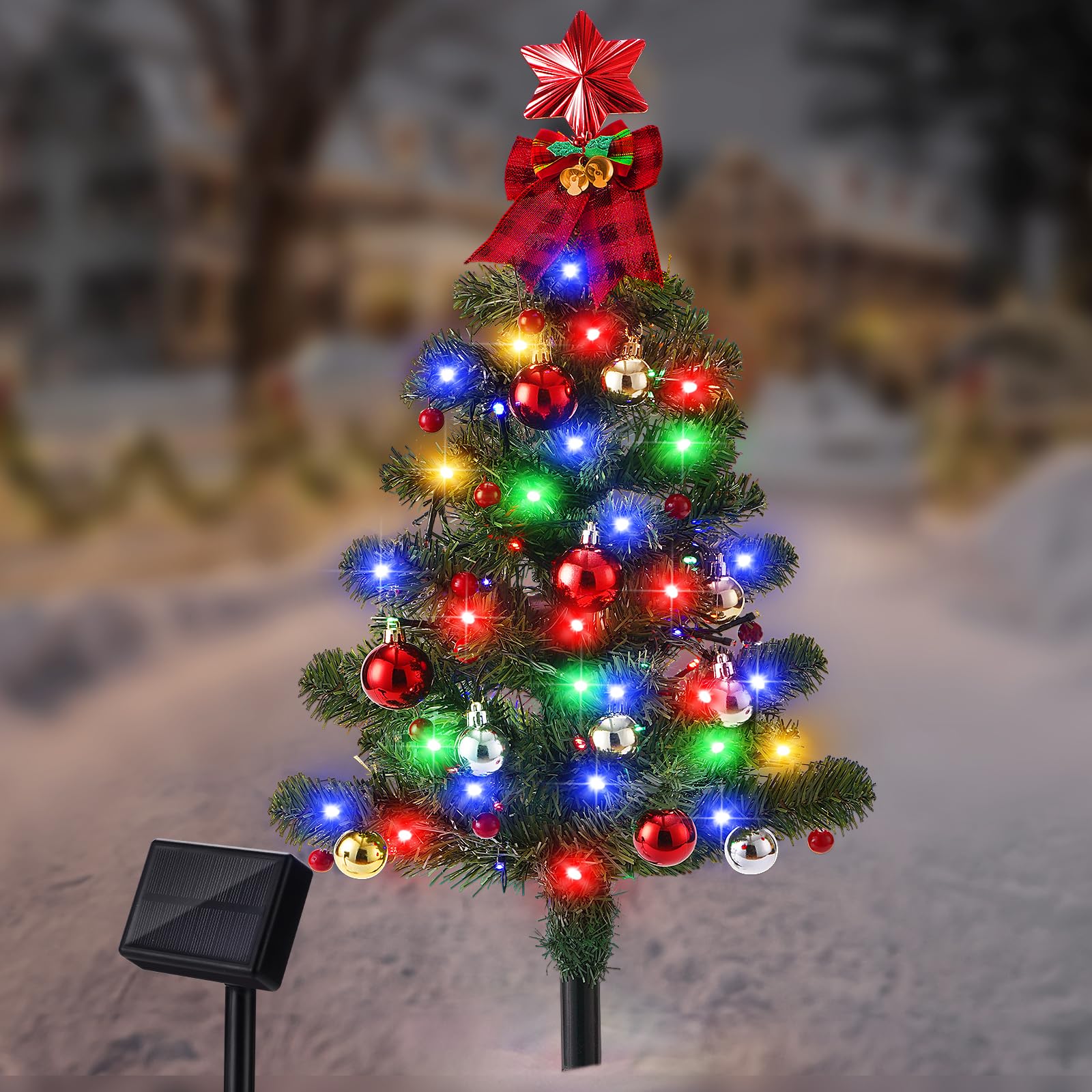 Brightever 3Ft Solar Christmas Trees For Outside  100Led Christmas Outside Decor Solar Powered With 8 Lighting Modes  Small Solar Xmas Decorations For Cemetery Pathway Patio Landscape  Multicolor