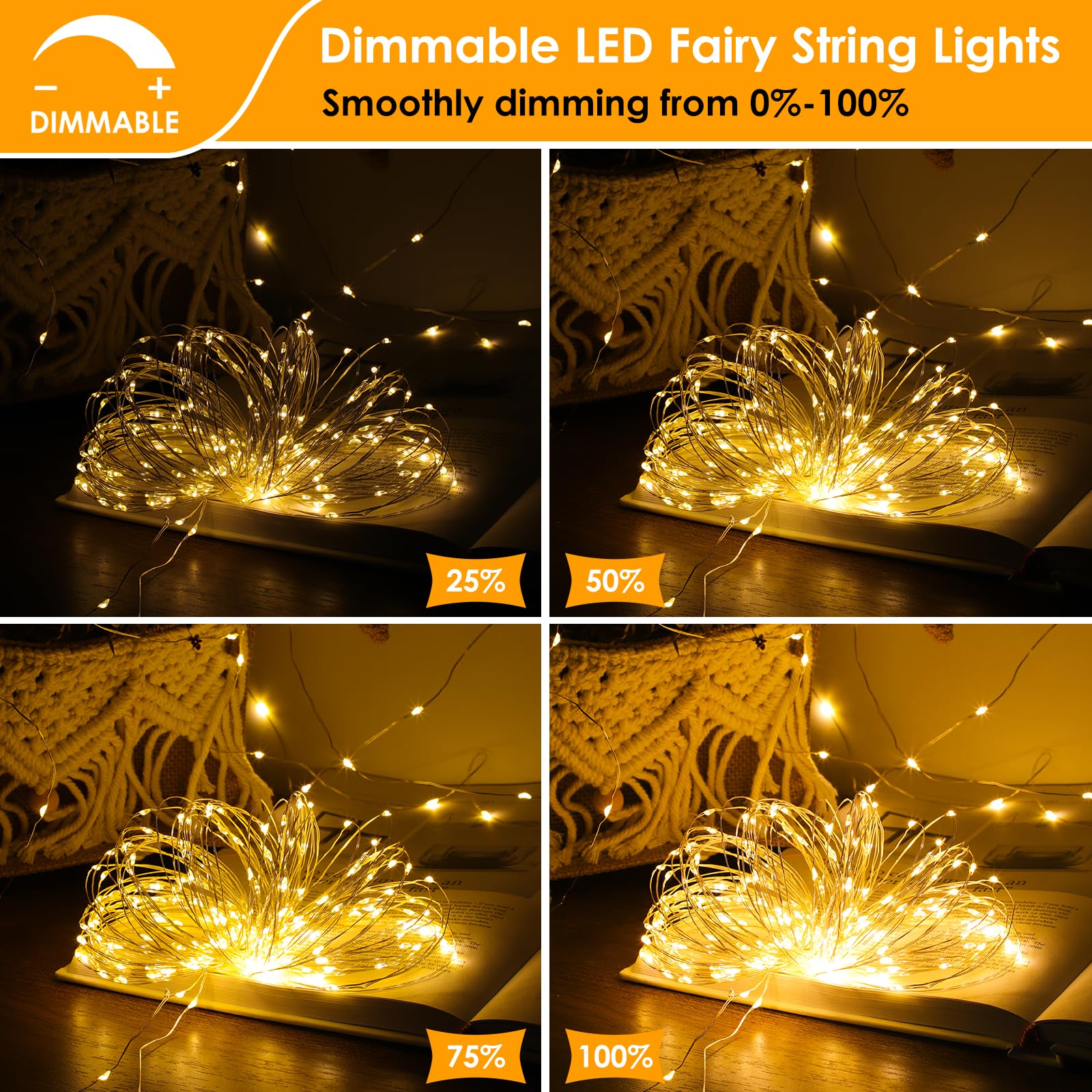 Mlambert 33FT Battery Operated Fairy Lights with Remote, Timer, Warm White, Waterproof, Dimmable, 100 LEDs, Model OKDMX-BWSL-02