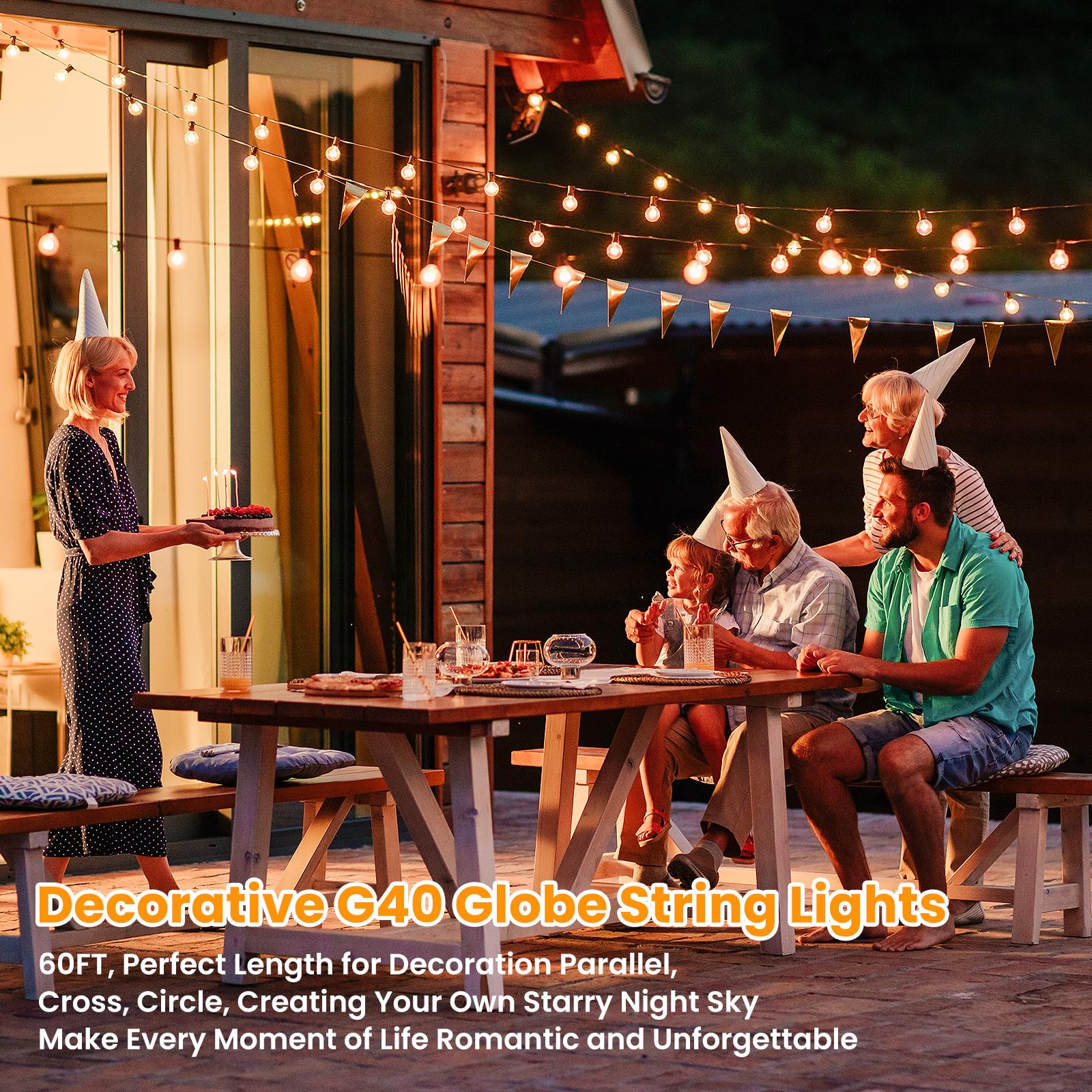 Bosceos 60FT G40 LED Globe String Lights - Dimmable, Waterproof, Shatterproof, 30 Bulbs, Black, Warm White, Model GYPC-O30LAU