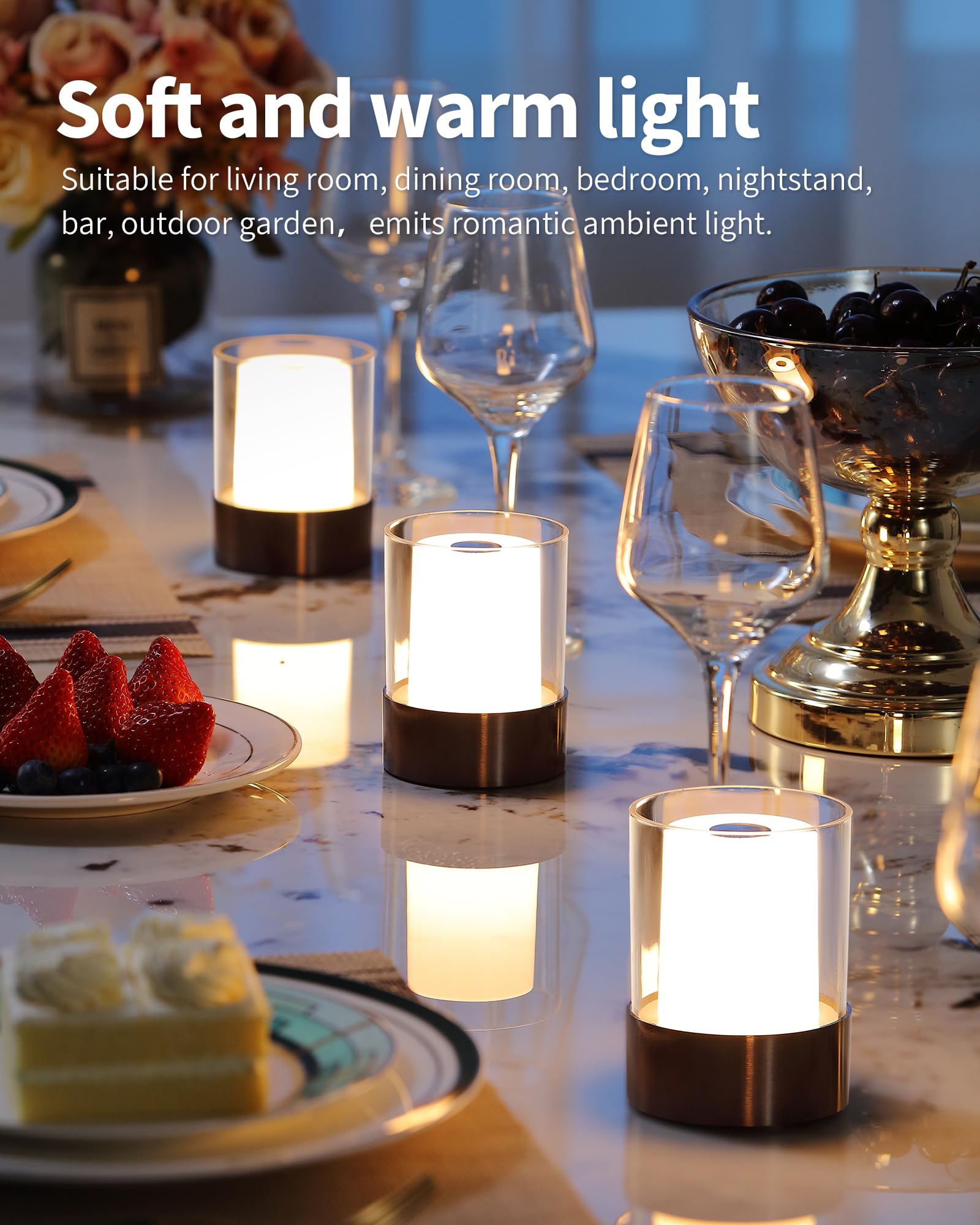 NEWSEE LED 4 Mini Cordless Table Lamp 2 Pack, Outdoor Waterproof Lamp, Rechargeable Battery Operated Lamp, Portable Touch Night