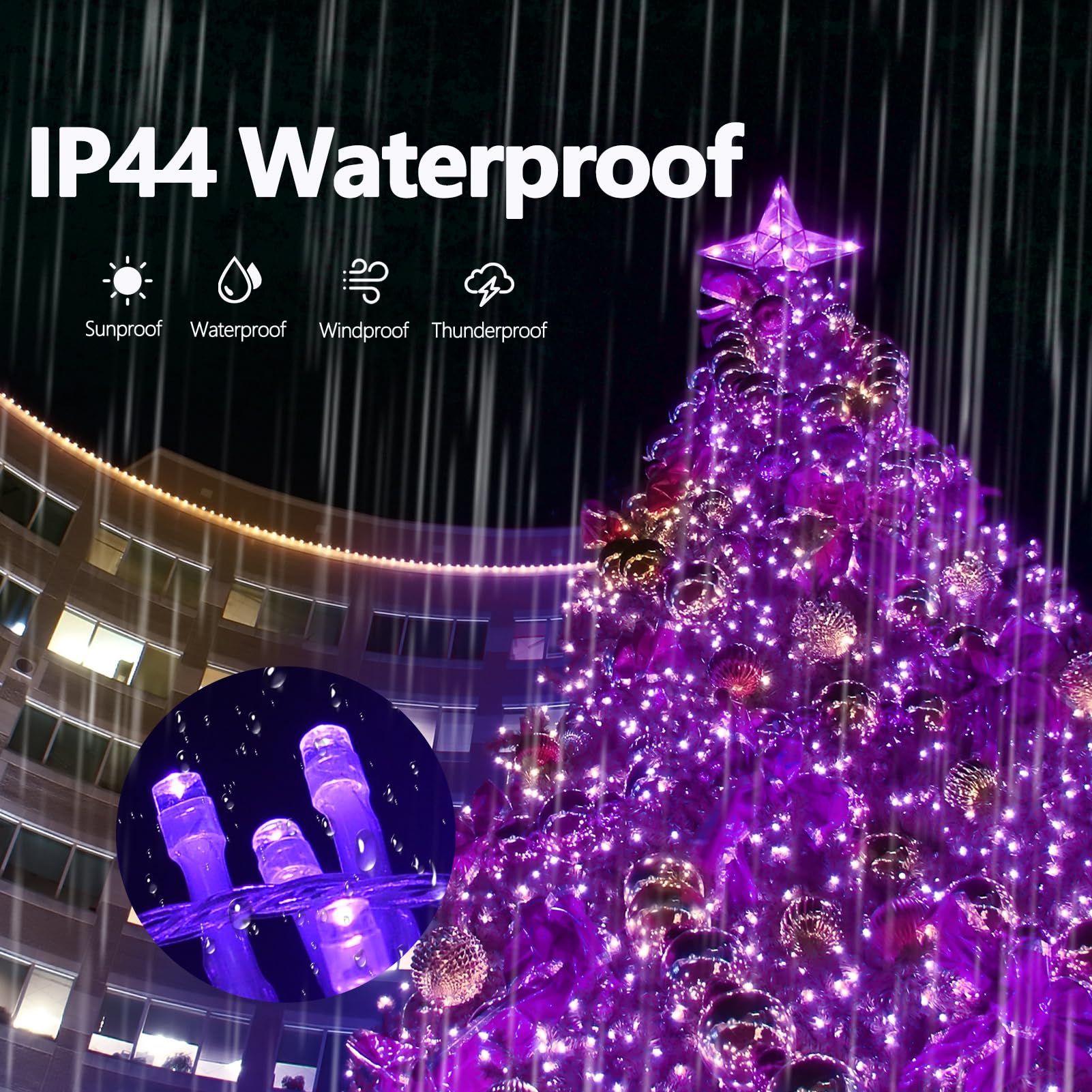 Illuminew 300 Led Purple Outdoor String Lights - Waterproof Halloween Decor, 108 Ft, 8 Modes