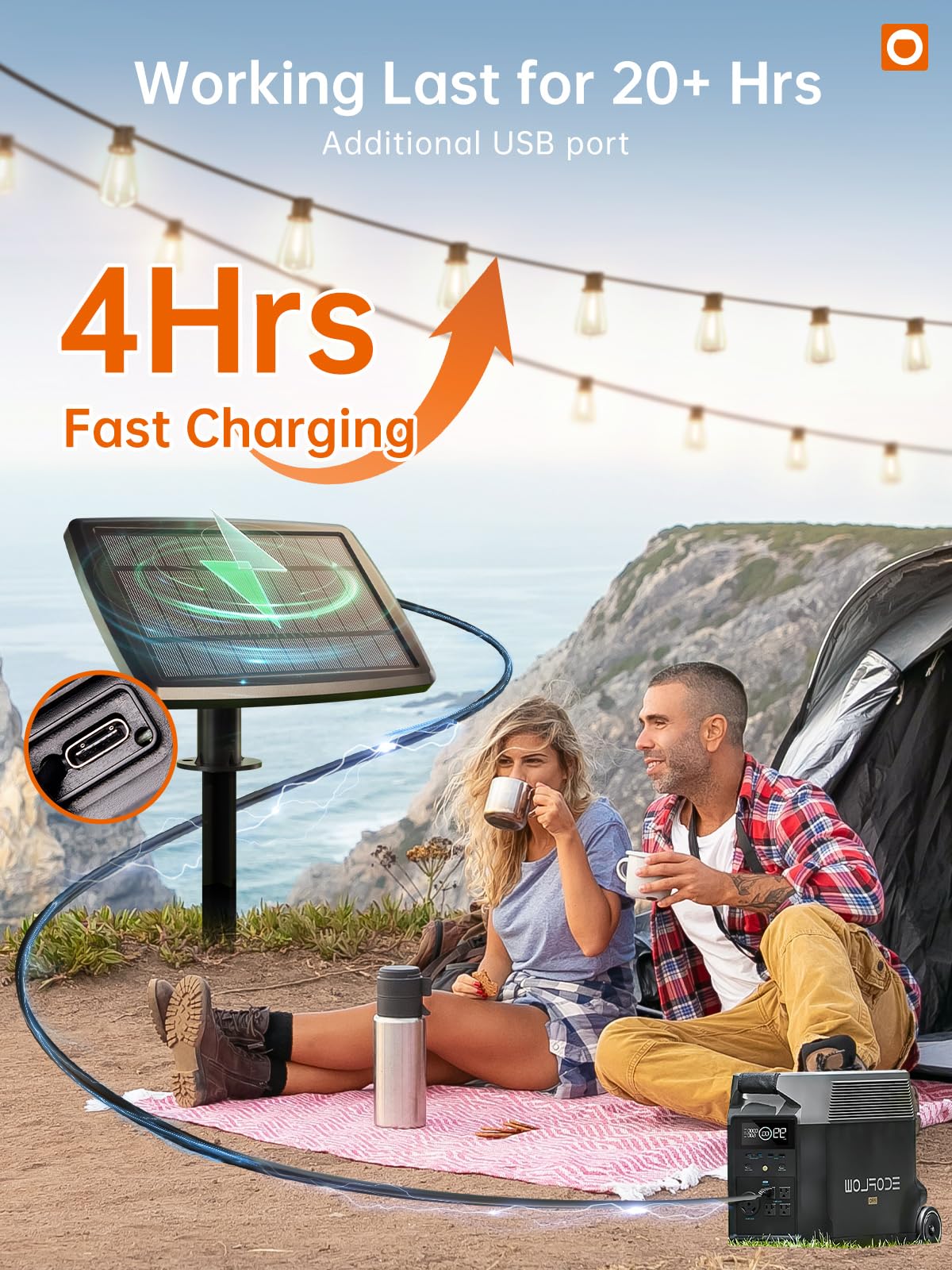 addlon Solar String Lights 72FT, Waterproof ST38 LED Bulbs, Dimmable, Black, with Remote & USB Port for Outdoor Use