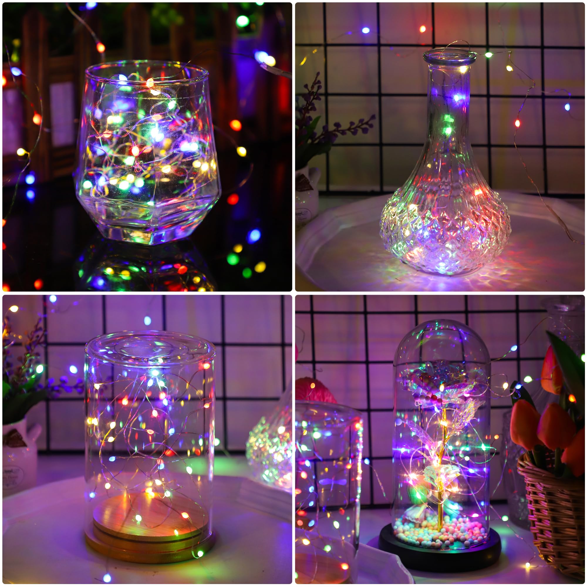 6 Pcs Fairy Lights Battery Operated, Christmas Tree Decor Twinkle Lights, 10 Feet 30 Leds String Lights, Flashing And Constant Light Modes, For Parties, Glass Bottle Decoration (Multi-Colored)
