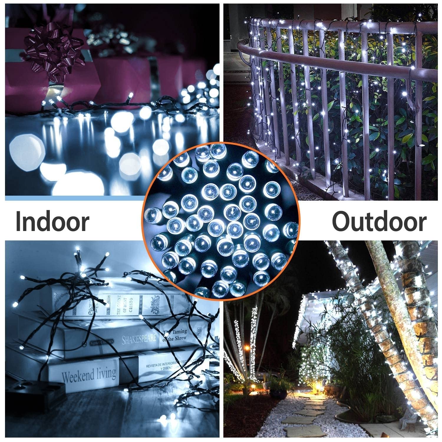 Kocaso 22M Solar String Lights, 200 Leds, 8 Modes, Waterproof White Fairy Lights For Decor