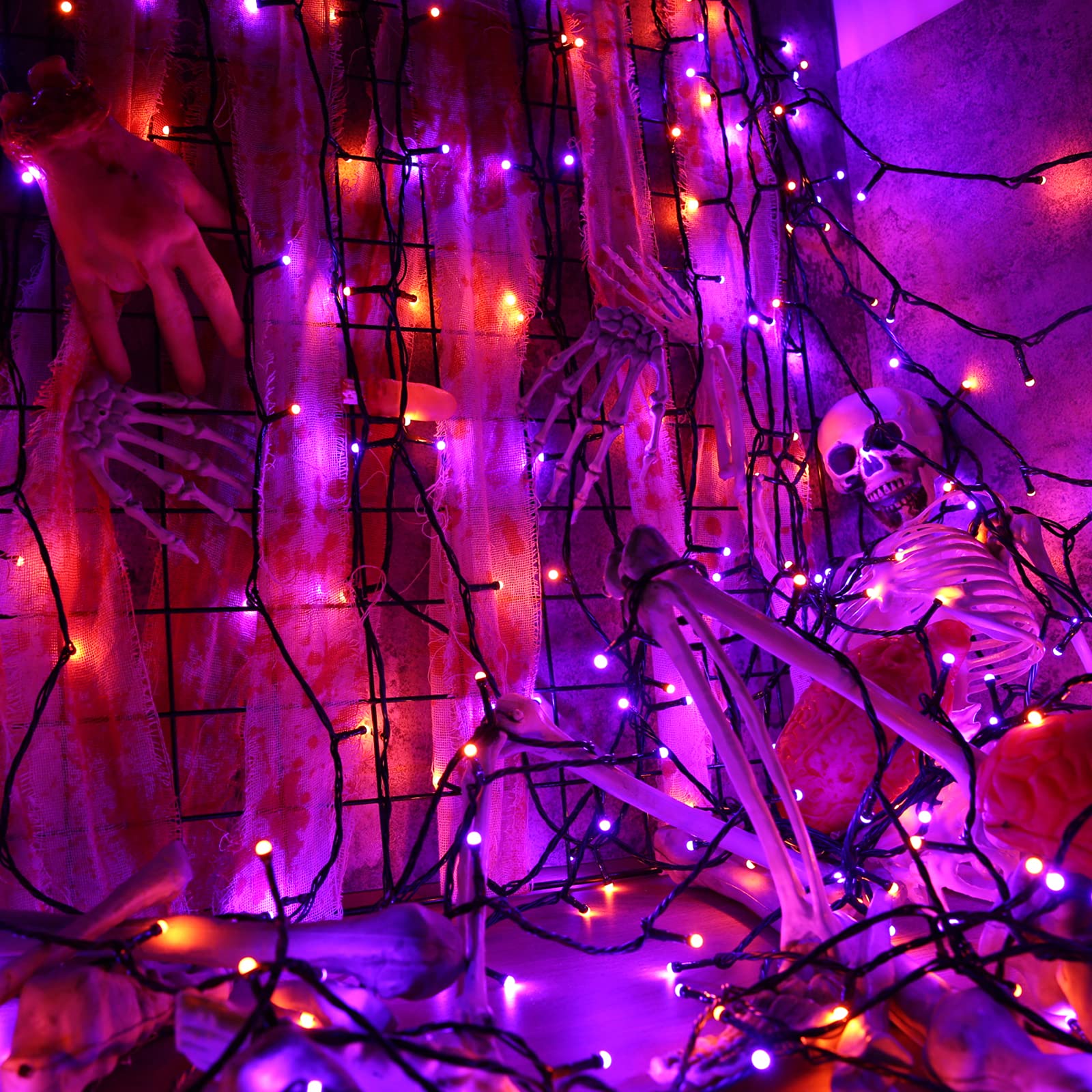 Toodour 131ft Plug-in String Lights, 350 LED, 8 Modes, Timer, Orange & Purple, Model JT-EL/FC300V0200-C, Outdoor Decor