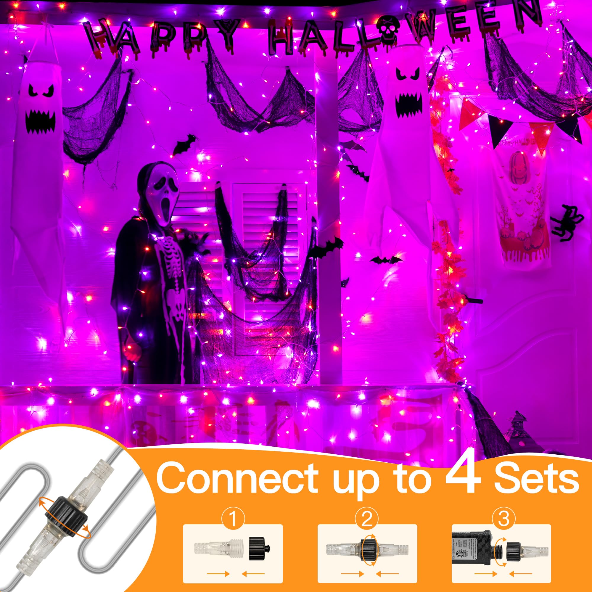 shineshine String Lights 49FT 150LED, Purple+Orange, HG-29V153C